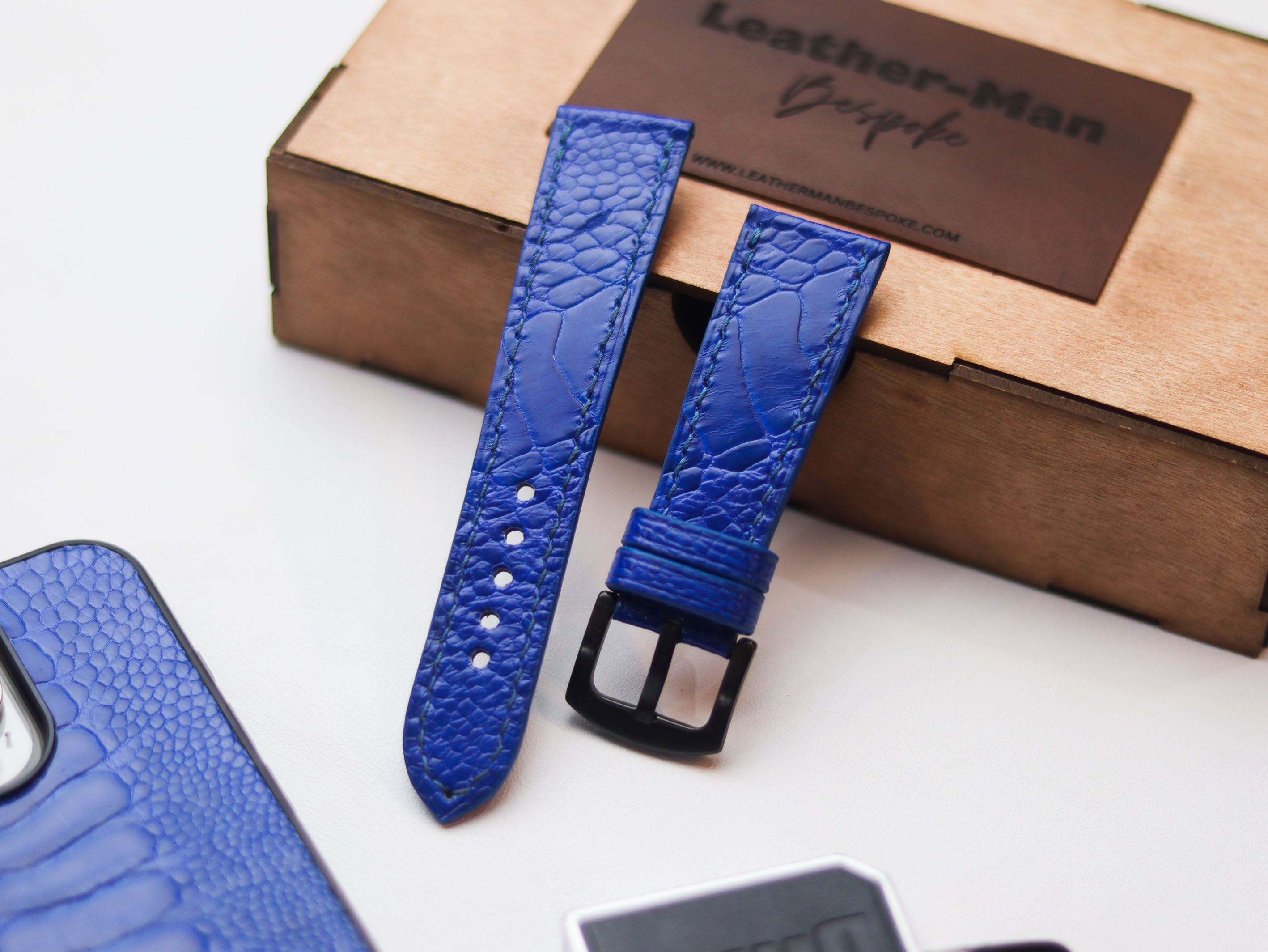 OSTRICH LEG SKIN WATCH STRAPS - COBALT BLUE