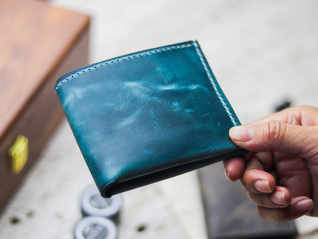 ATTICUS - Turquoise Blue Veg Tan Waxed Pull Up Leather