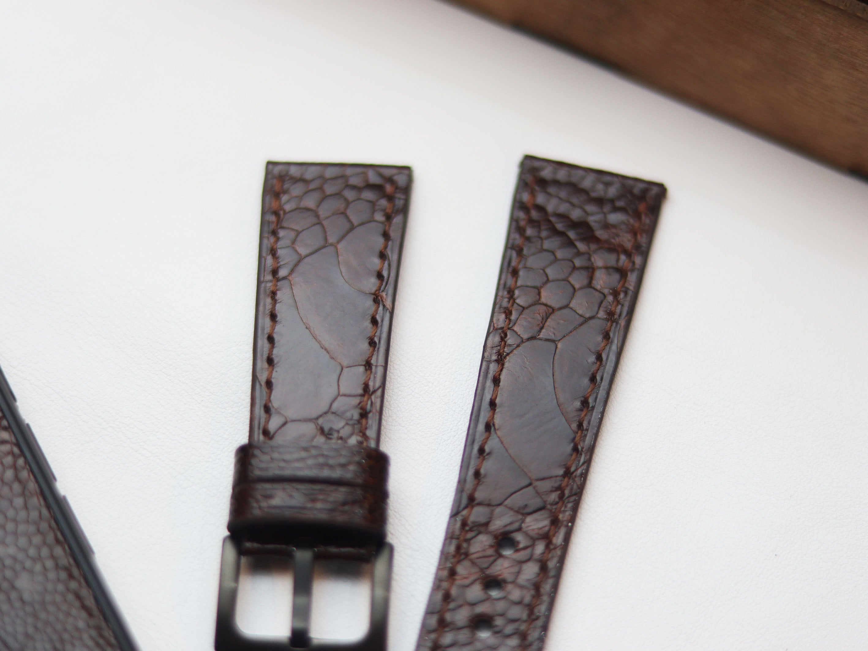 OSTRICH LEG SKIN WATCH STRAPS - PECAN BROWN