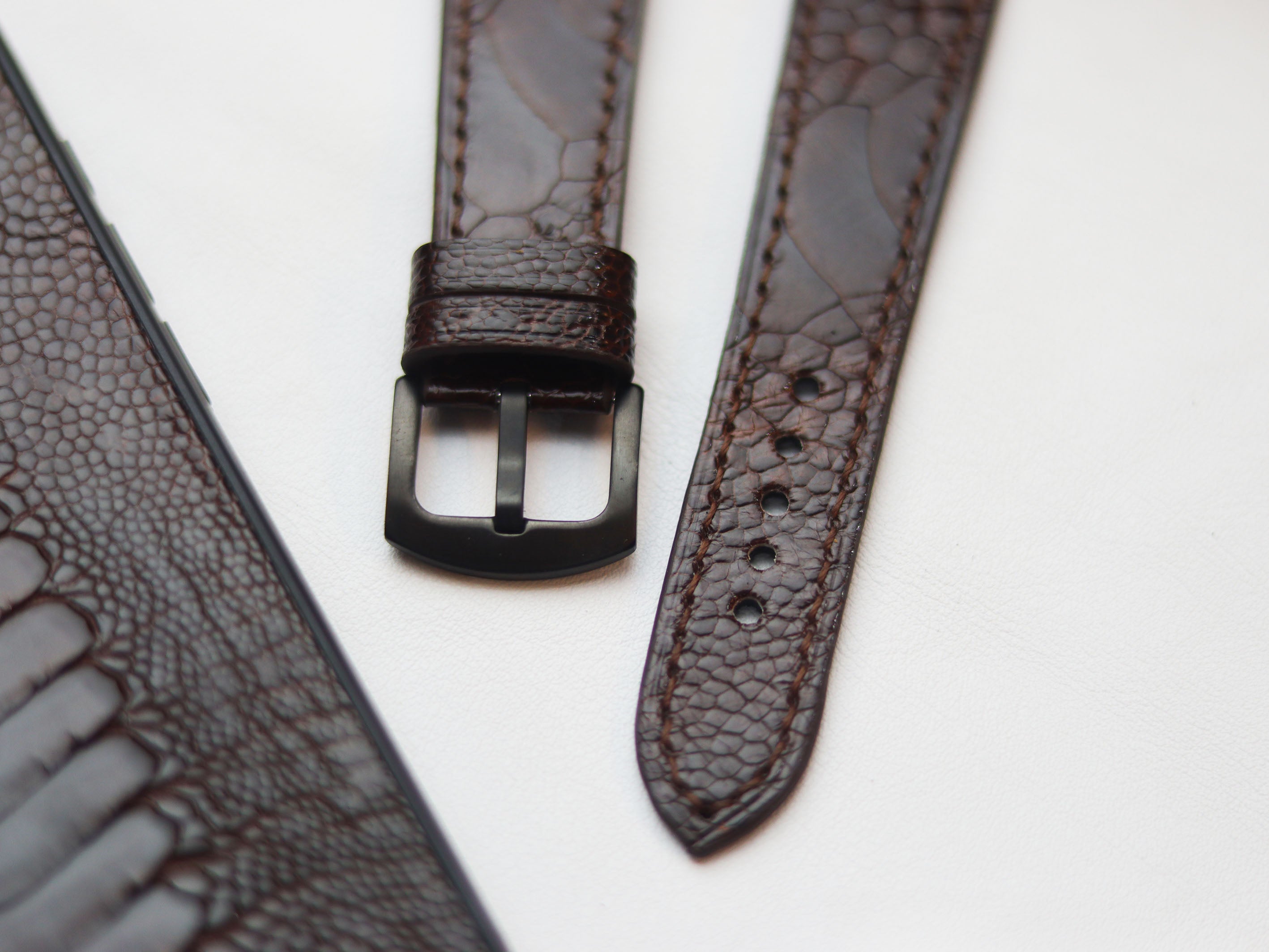 OSTRICH LEG SKIN WATCH STRAPS - PECAN BROWN