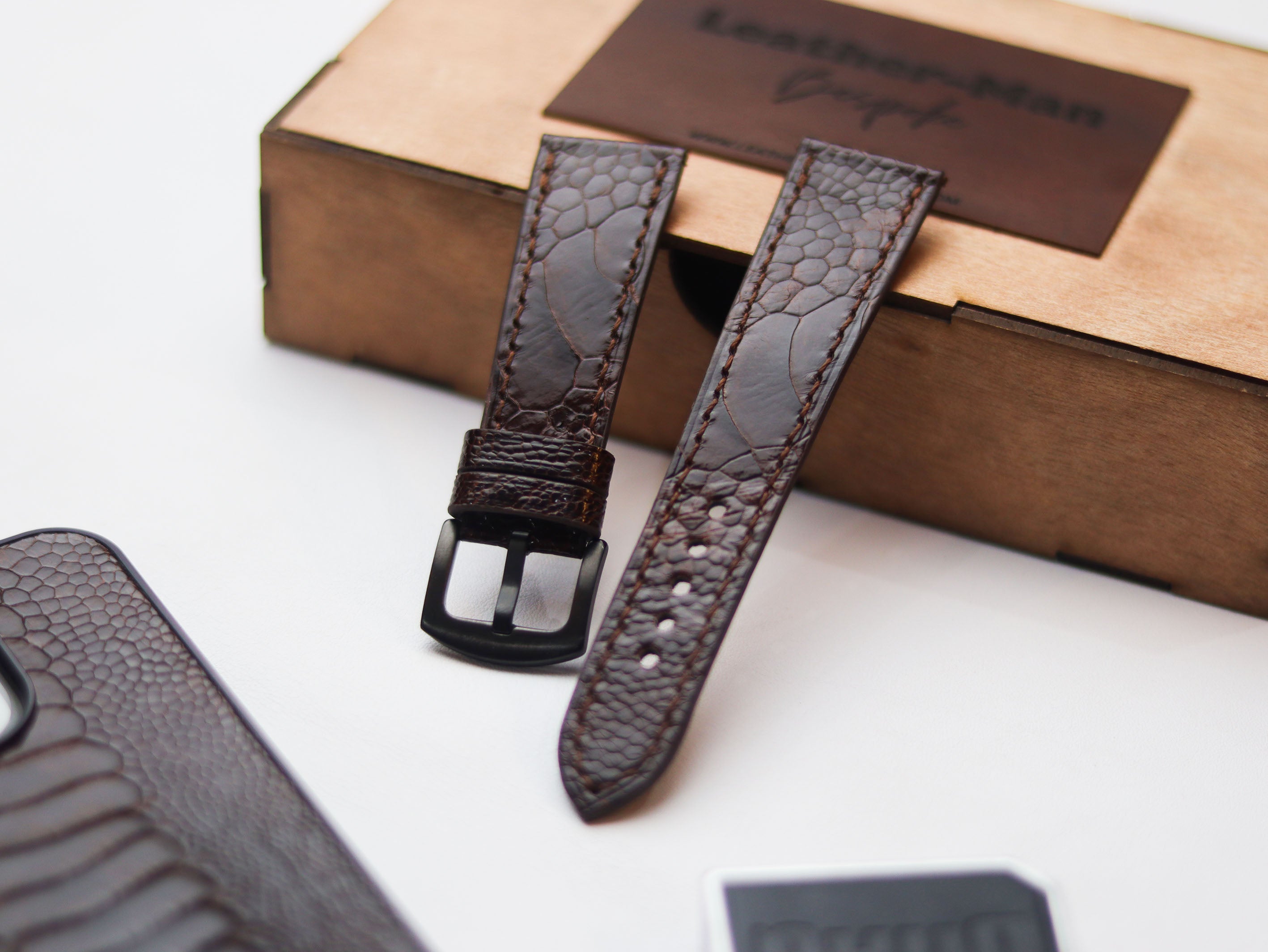 OSTRICH LEG SKIN WATCH STRAPS - PECAN BROWN