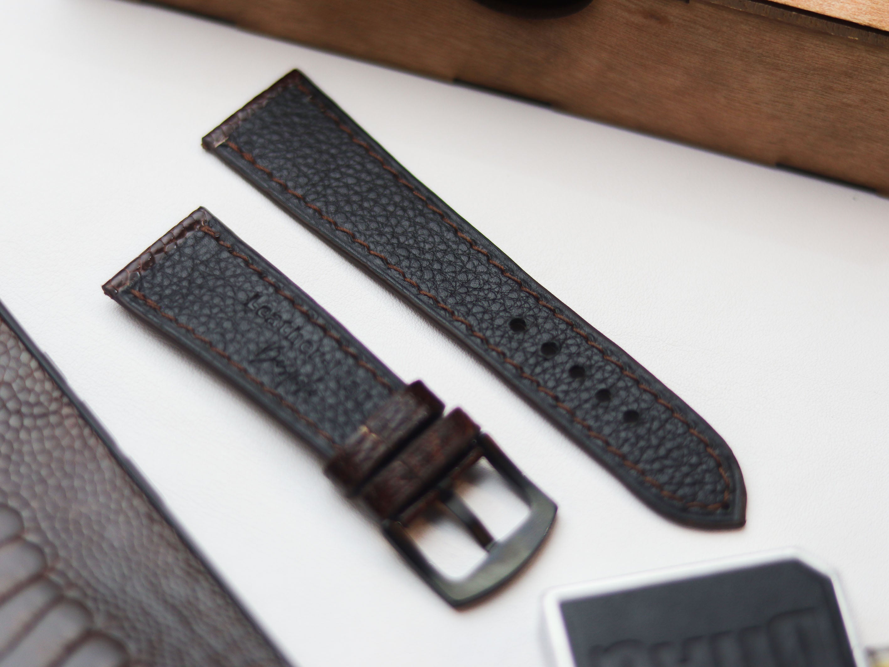 OSTRICH LEG SKIN WATCH STRAPS - PECAN BROWN