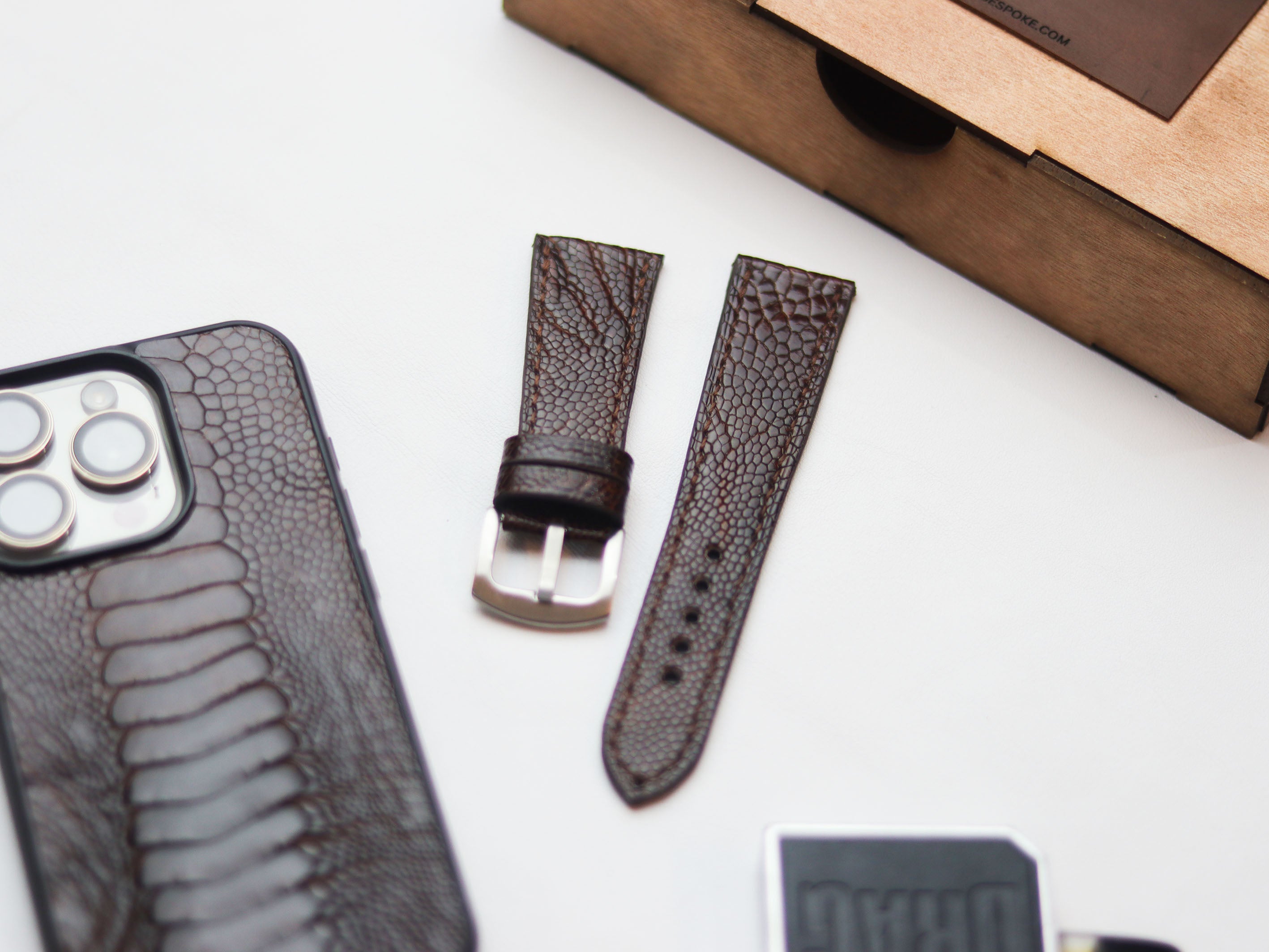 OSTRICH LEG SKIN WATCH STRAPS - PECAN BROWN (KNEE SIDE)