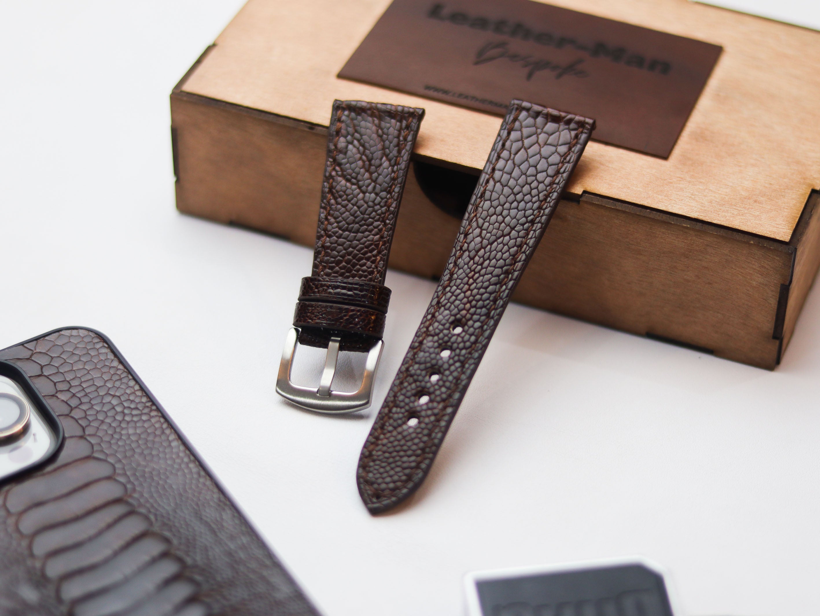 OSTRICH LEG SKIN WATCH STRAPS - PECAN BROWN (KNEE SIDE)