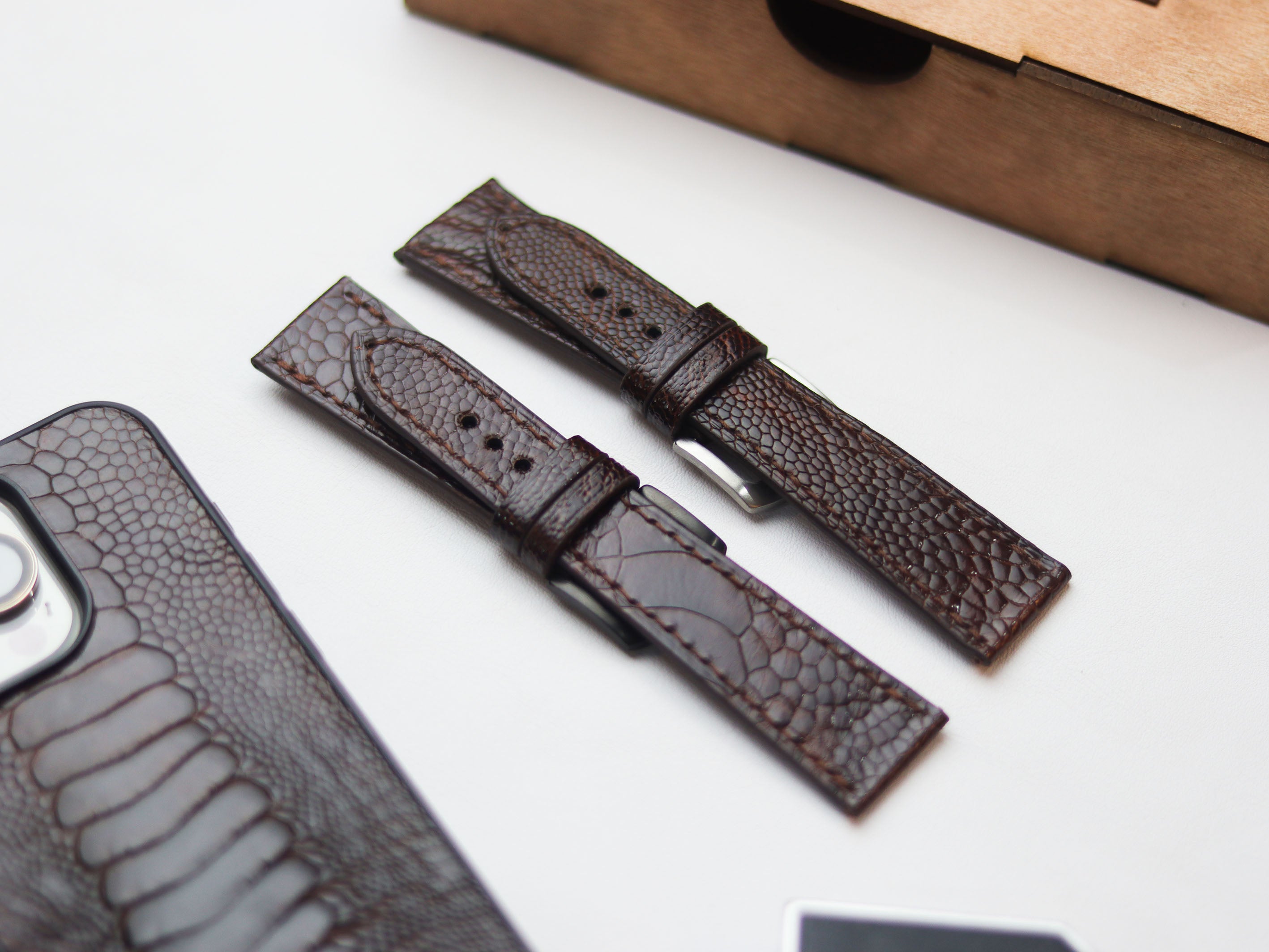 OSTRICH LEG SKIN WATCH STRAPS - PECAN BROWN