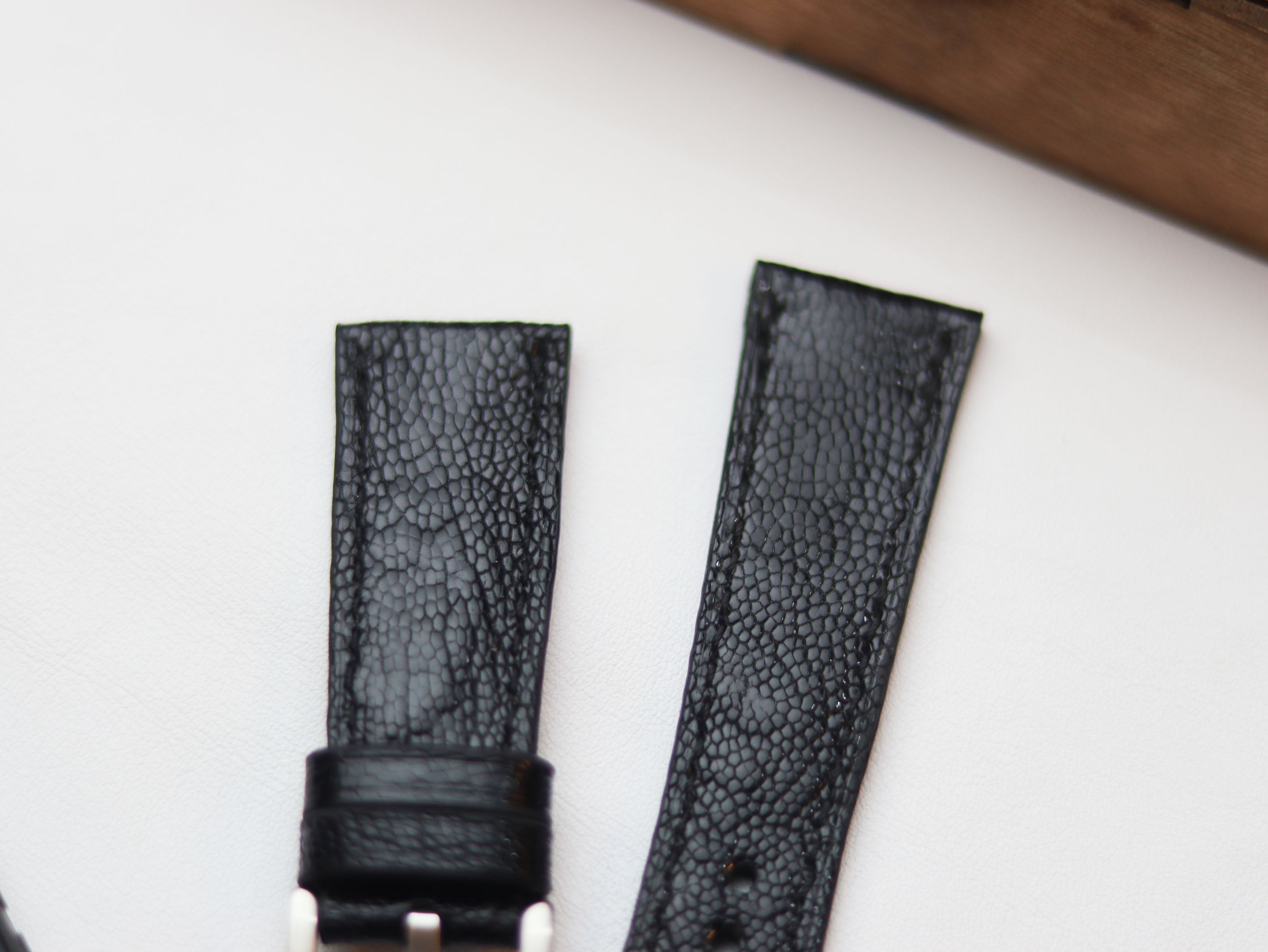 OSTRICH LEG SKIN WATCH STRAPS - RAVEN BLACK (KNEE SIDE)