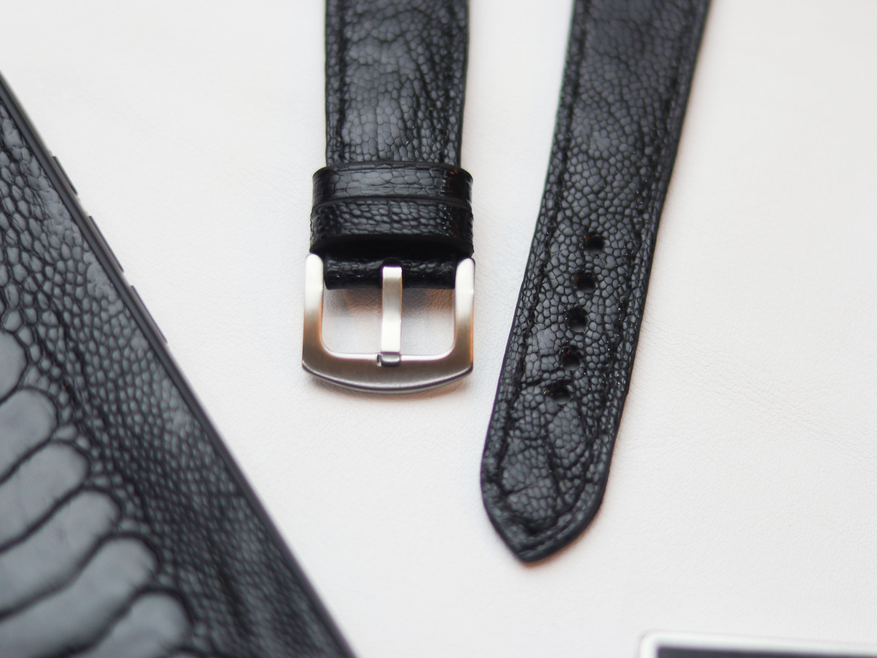 OSTRICH LEG SKIN WATCH STRAPS - RAVEN BLACK (KNEE SIDE)