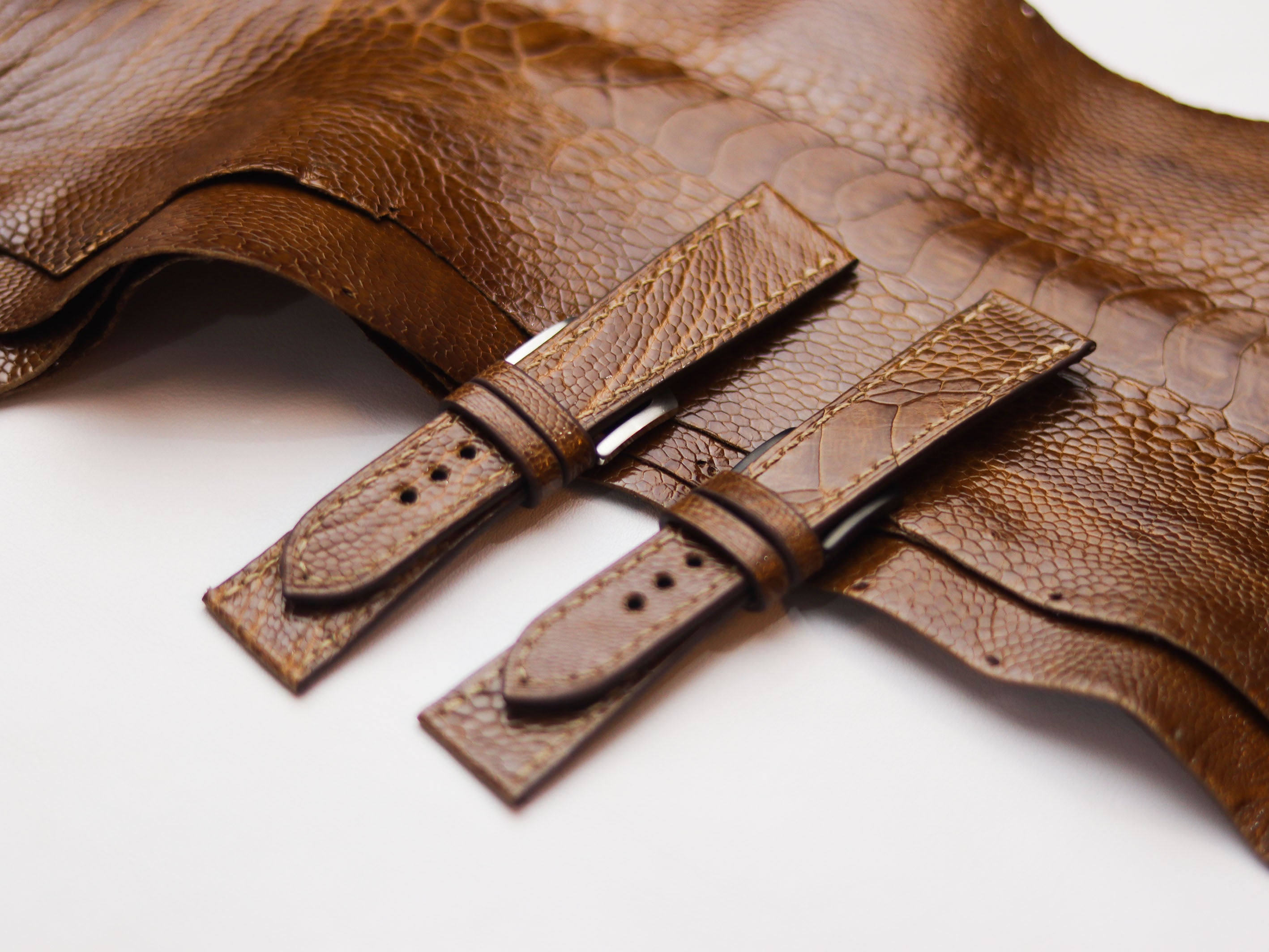 OSTRICH LEG SKIN WATCH STRAPS - CINNAMON BROWN