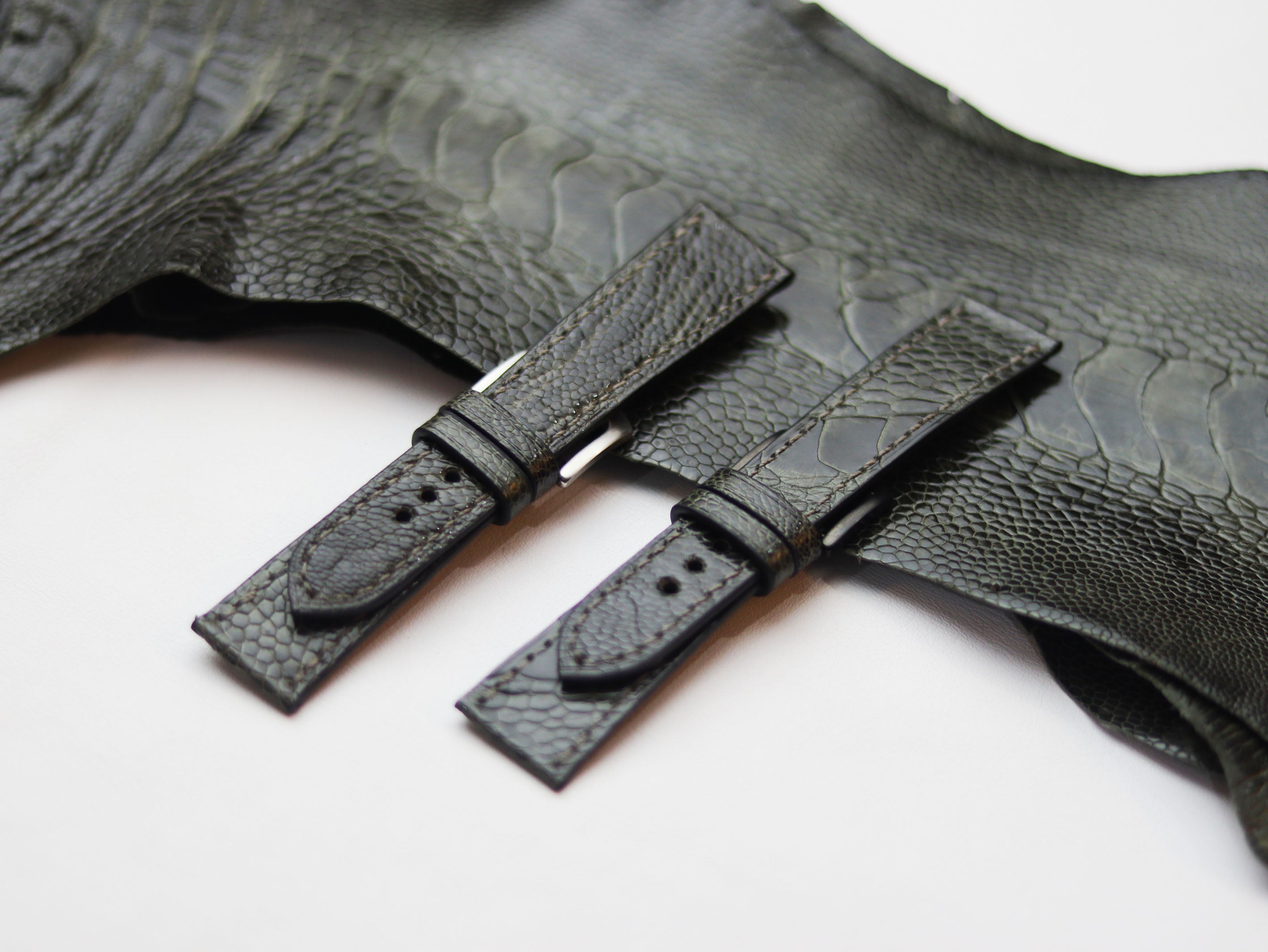 OSTRICH LEG SKIN WATCH STRAPS - GRAPHITE GREY