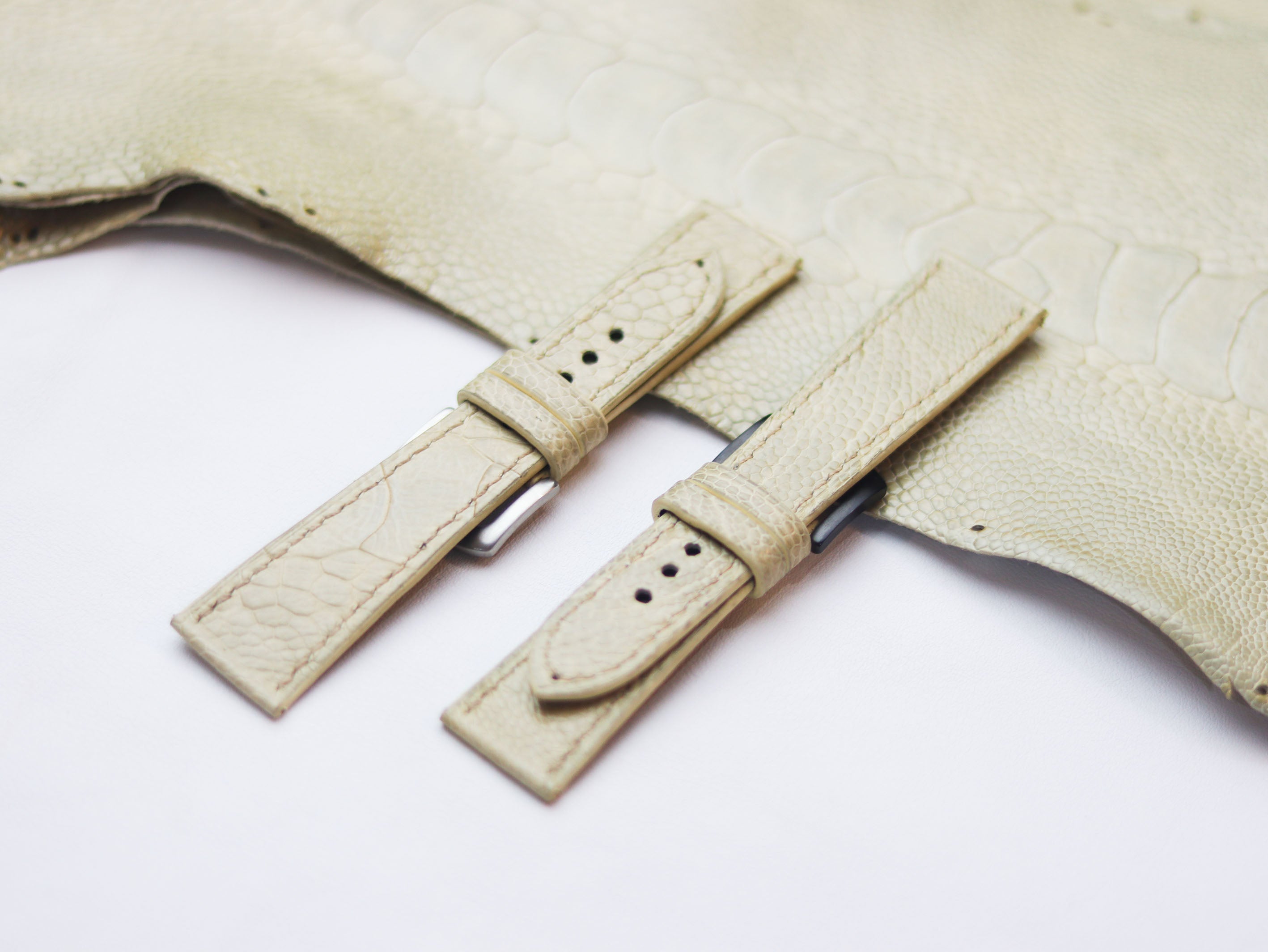 OSTRICH LEG SKIN WATCH STRAPS - PARCHMENT BIEGE