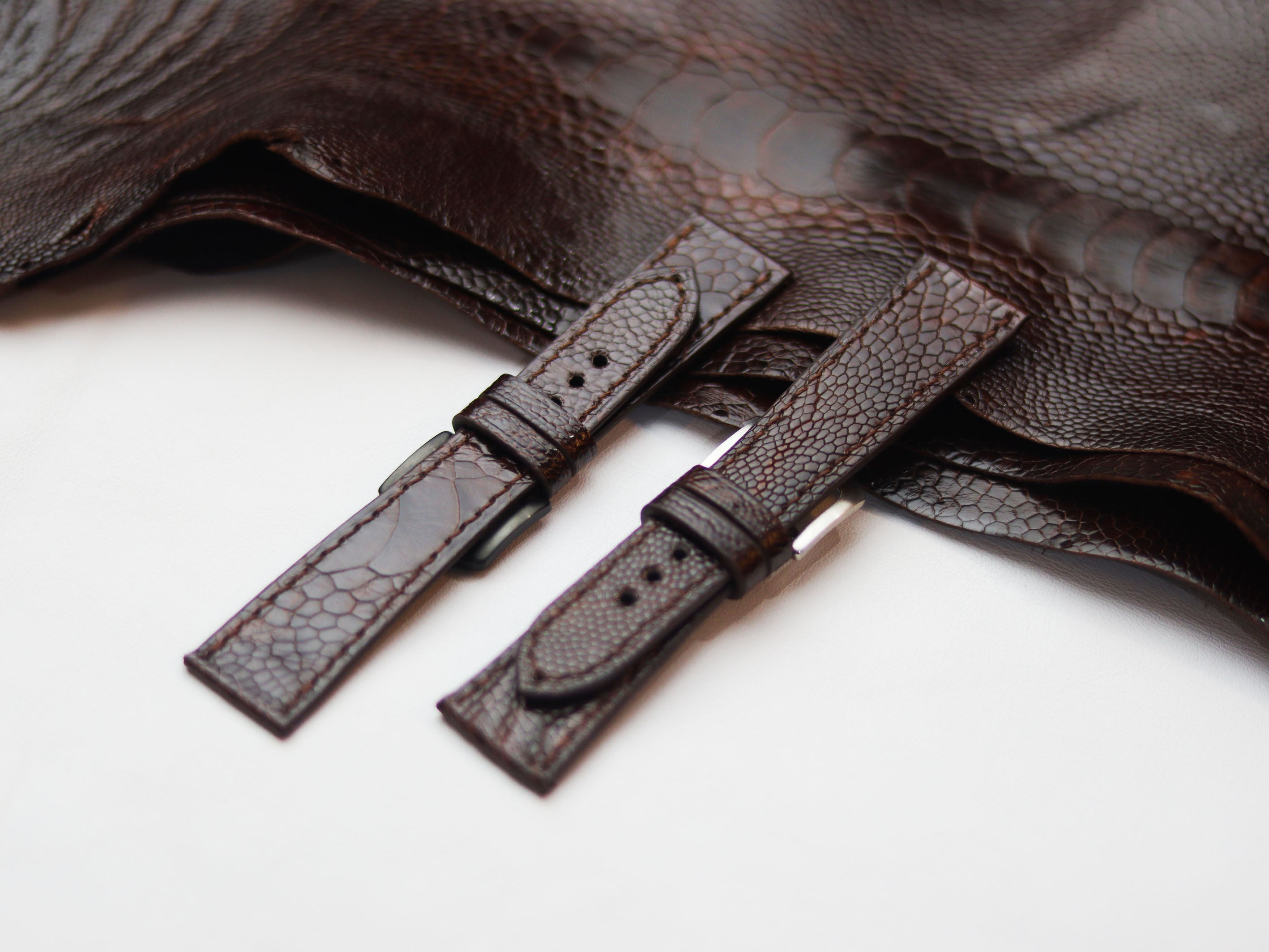 OSTRICH LEG SKIN WATCH STRAPS - PECAN BROWN (KNEE SIDE)