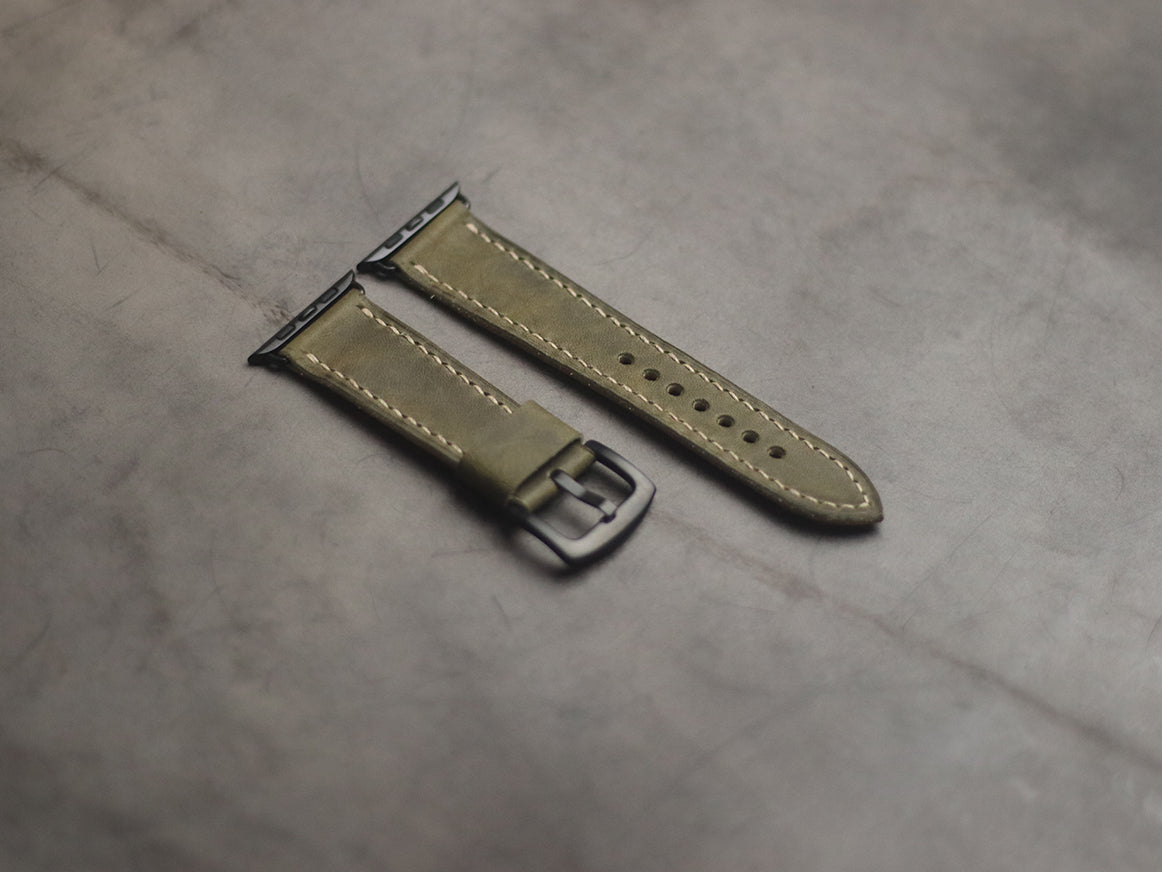 SEAWEED GREEN FULL STITCHED HAND-CRAFTED APPLE WATCH STRAPS
