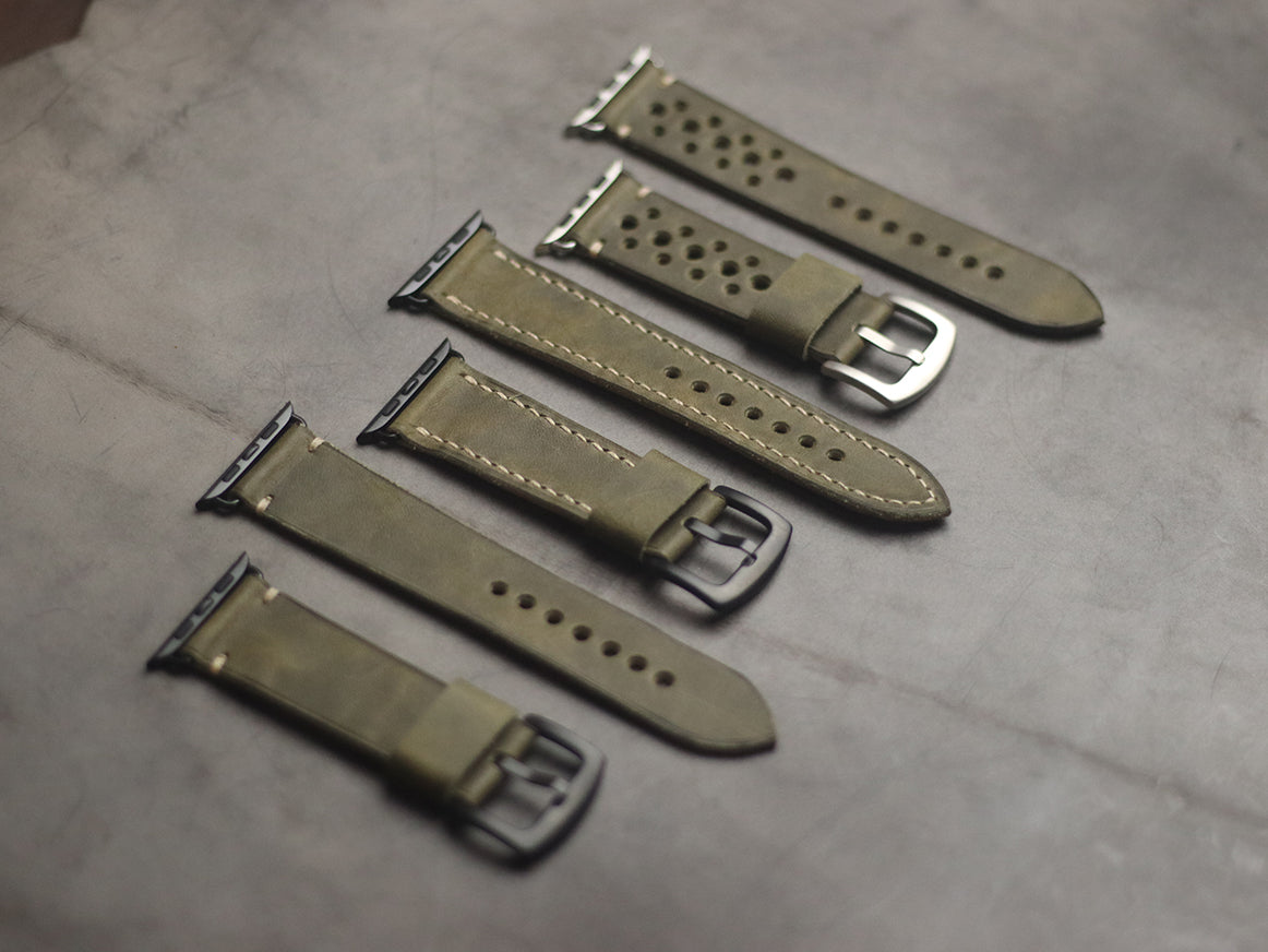 SEAWEED GREEN MINIMAL STITCHED HAND-CRAFTED APPLE WATCH STRAPS