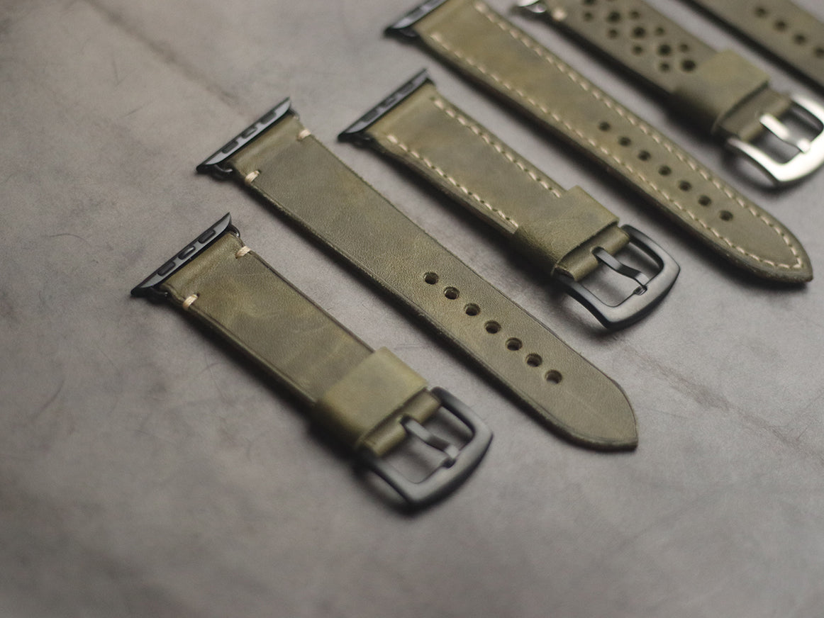 SEAWEED GREEN FULL STITCHED HAND-CRAFTED APPLE WATCH STRAPS