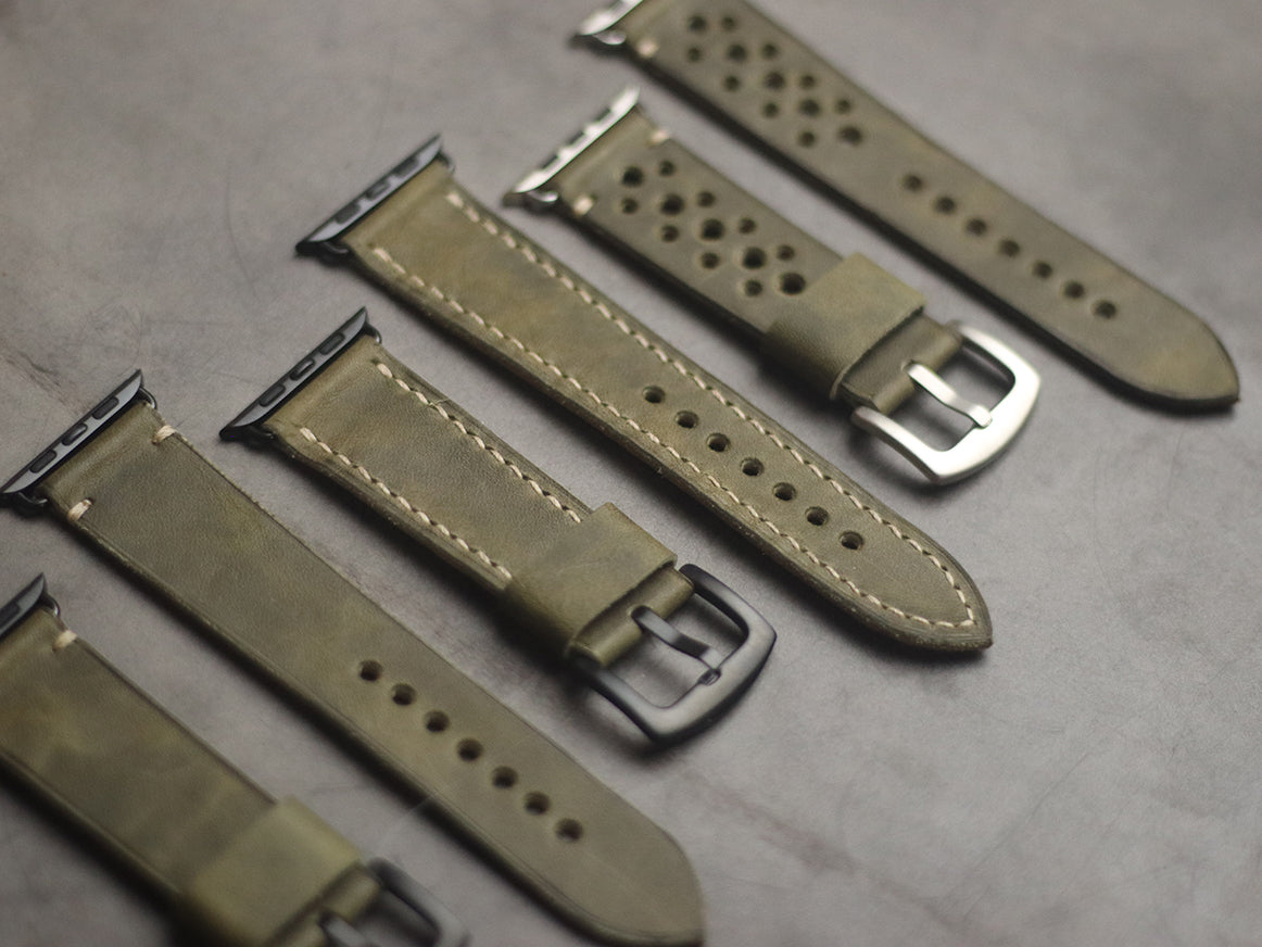 SEAWEED GREEN RALLY HAND-CRAFTED APPLE WATCH STRAPS