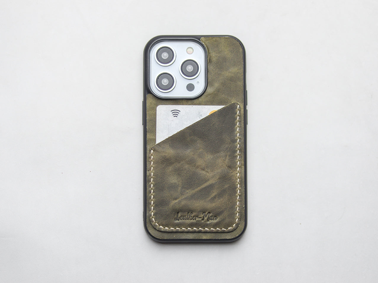 SEAWEED GREEN LEATHER  WALLET PHONE CASE