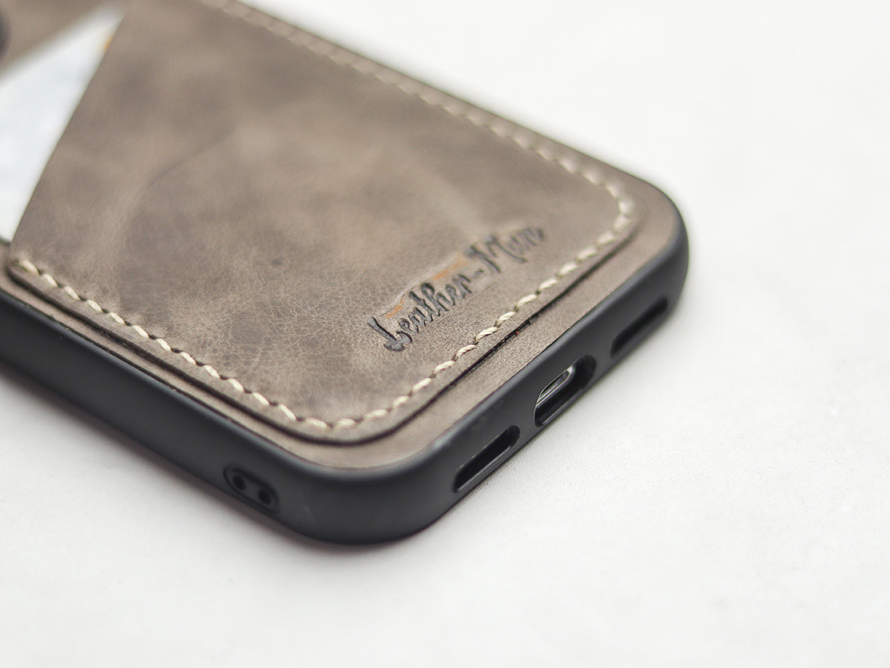 CHARCOAL GREY LEATHER WALLET PHONE CASE
