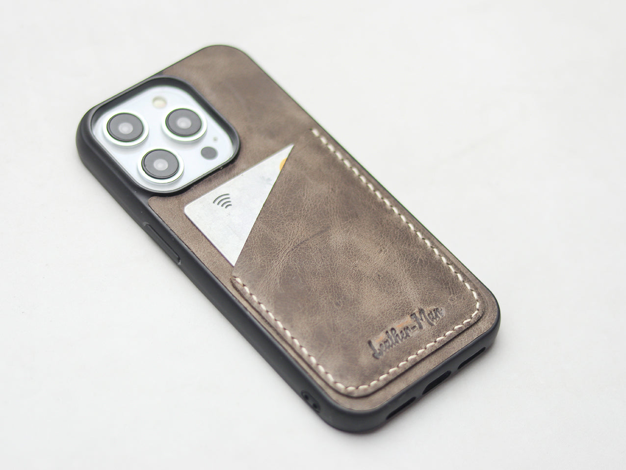 CHARCOAL GREY LEATHER WALLET PHONE CASE