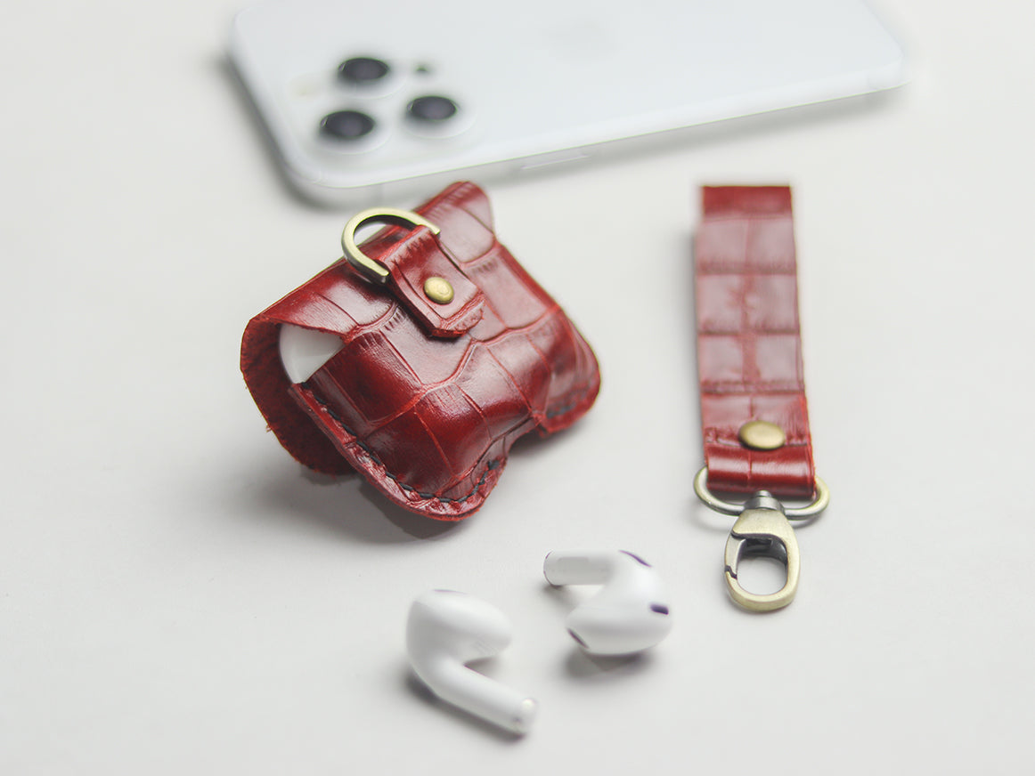 AIRPODS CLASSIC LEATHER CASE BURGUNDY CROCO