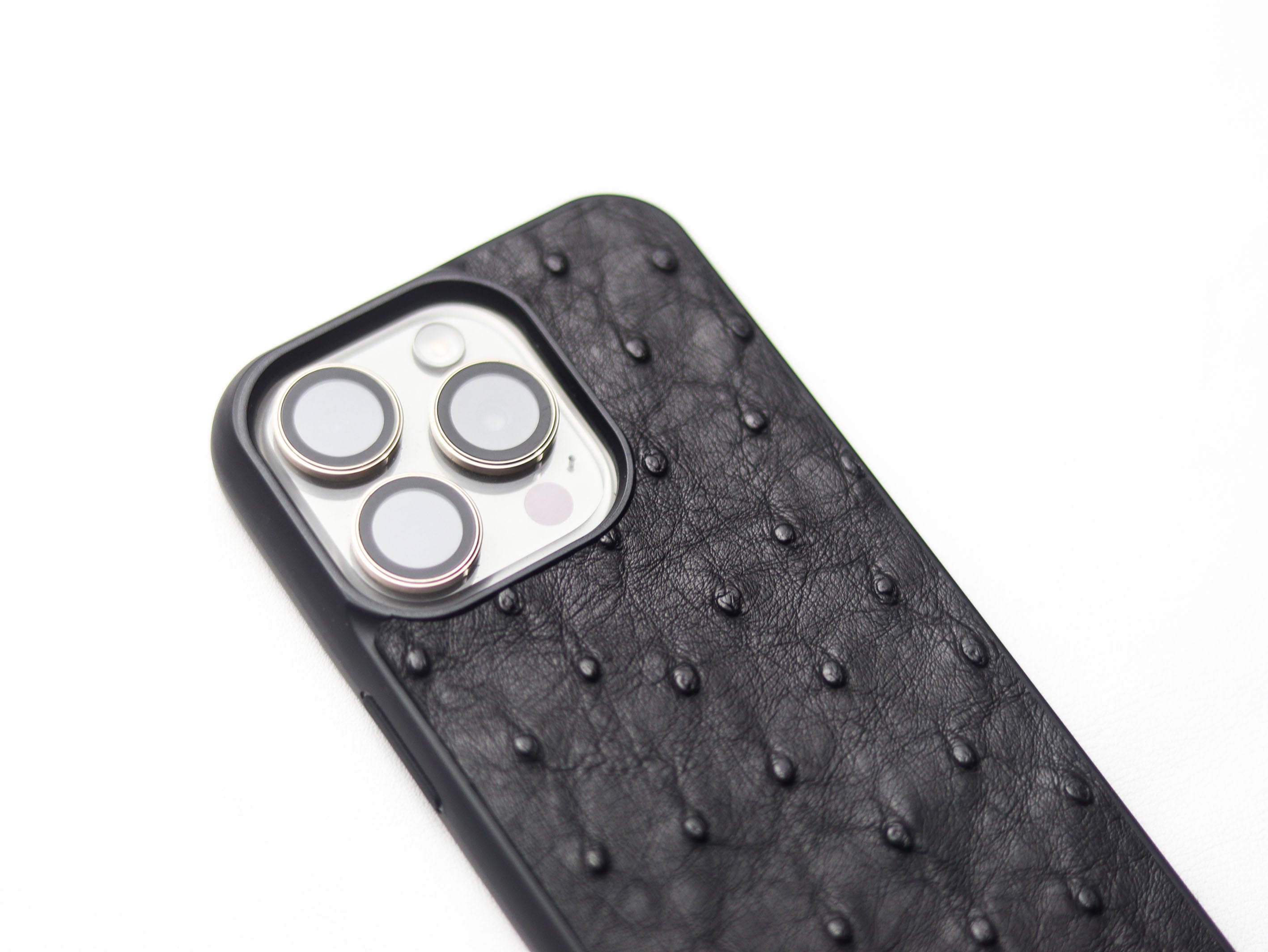 RAVEN BLACK OSTRICH SKIN PHONE CASE (FOLLICLE)