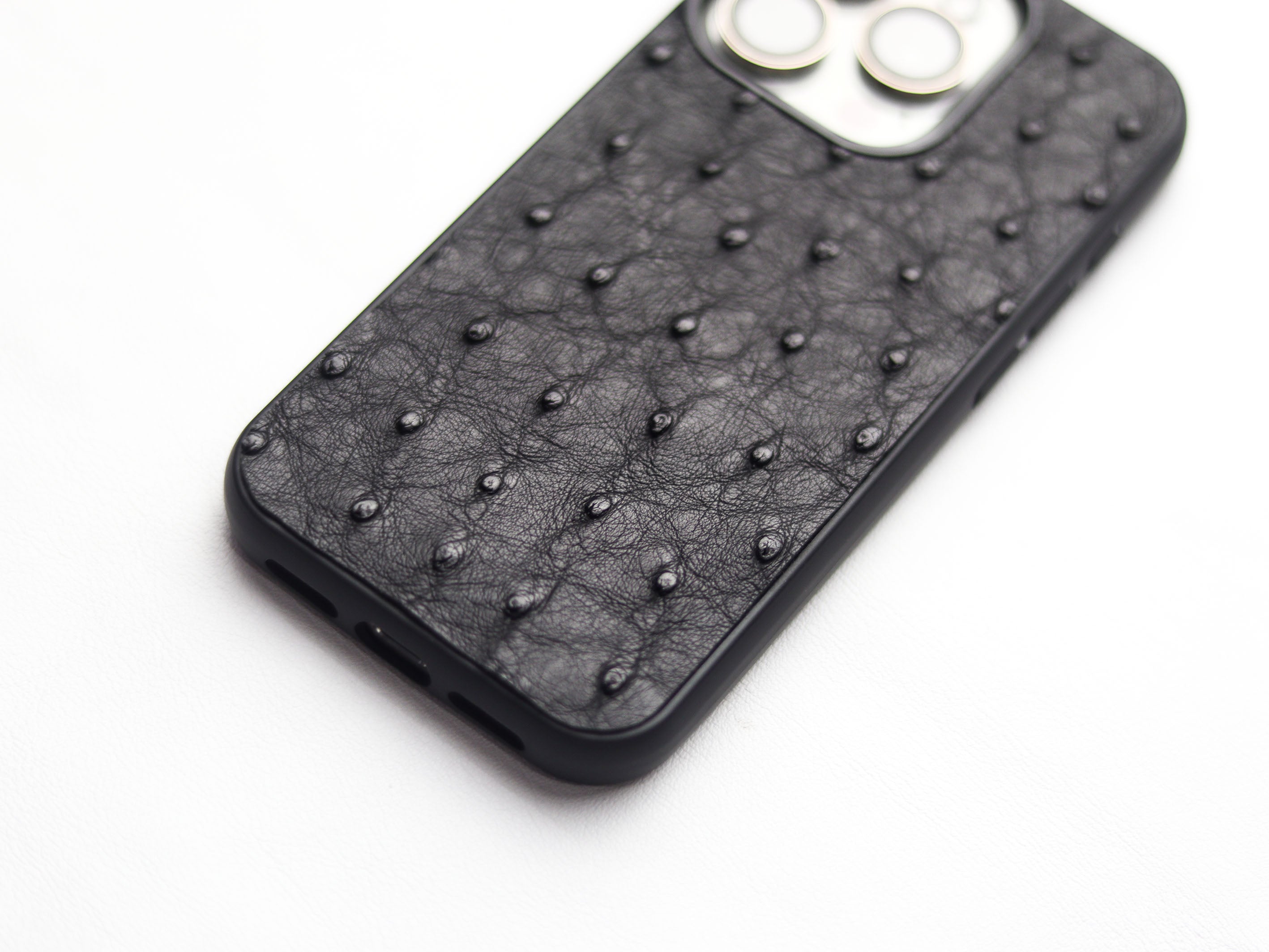 RAVEN BLACK OSTRICH SKIN PHONE CASE (FOLLICLE)