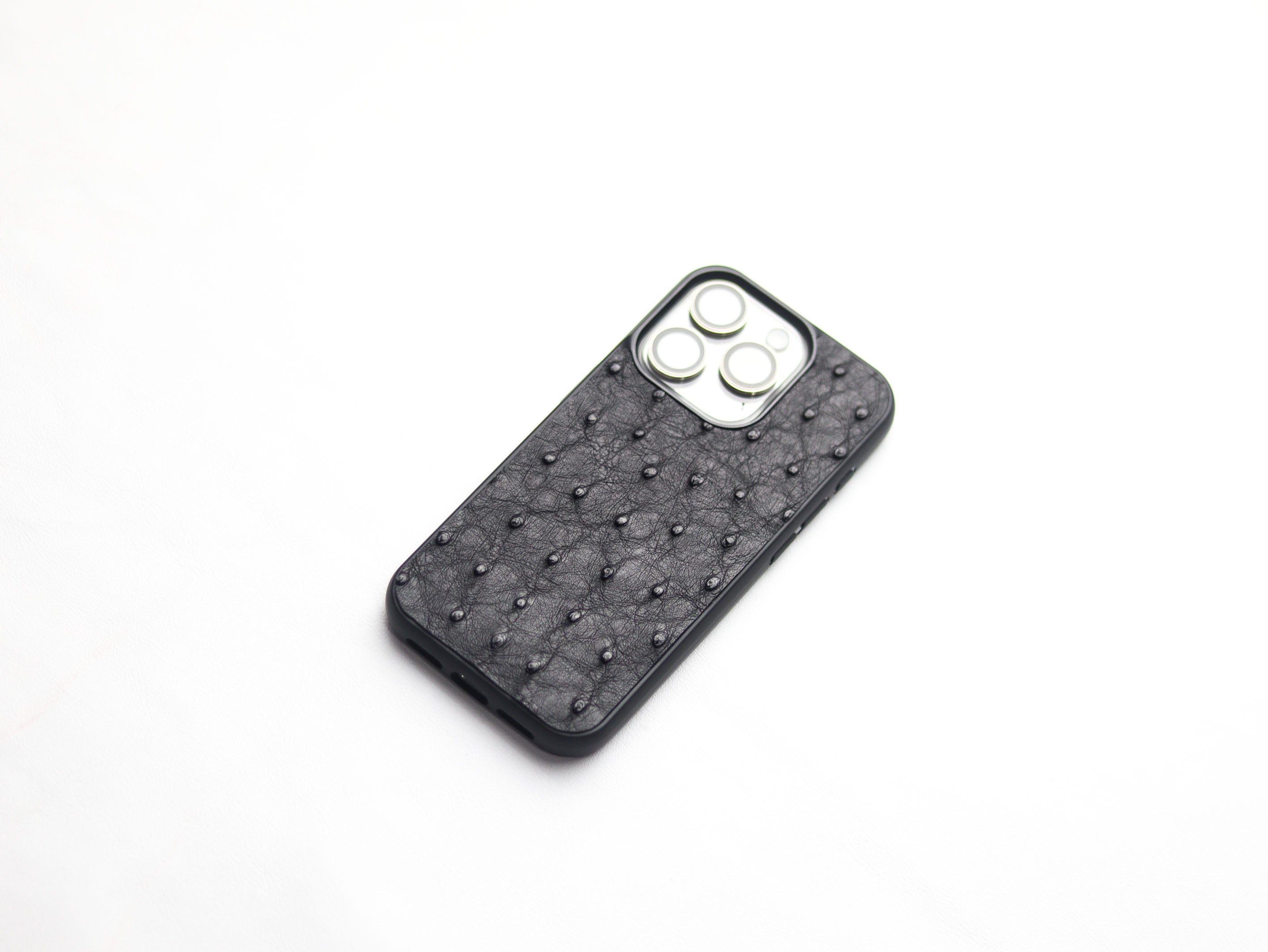 RAVEN BLACK OSTRICH SKIN PHONE CASE (FOLLICLE)