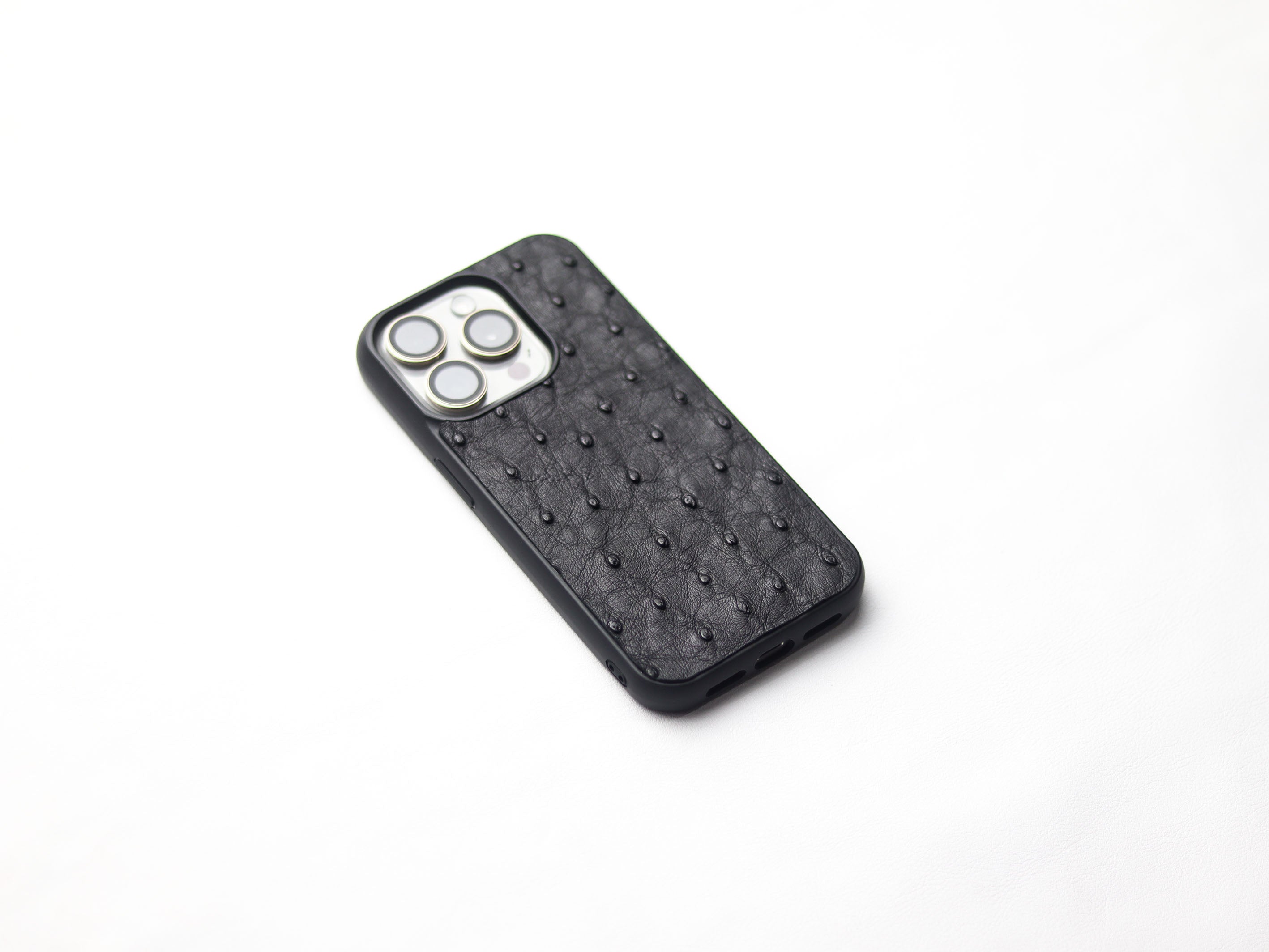 RAVEN BLACK OSTRICH SKIN PHONE CASE (FOLLICLE)