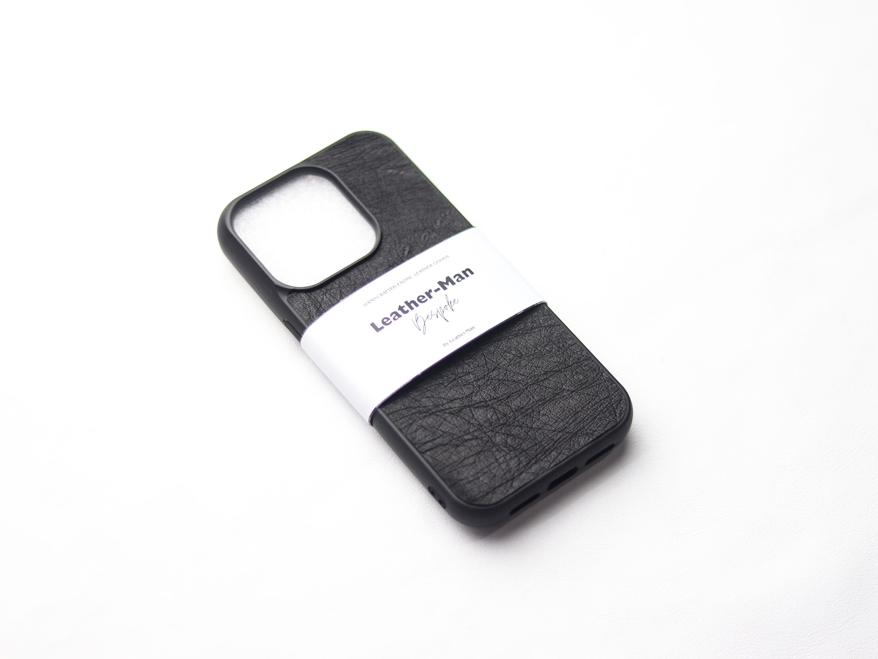 RAVEN BLACK OSTRICH SKIN PHONE CASE (NON-FOLLICLE)