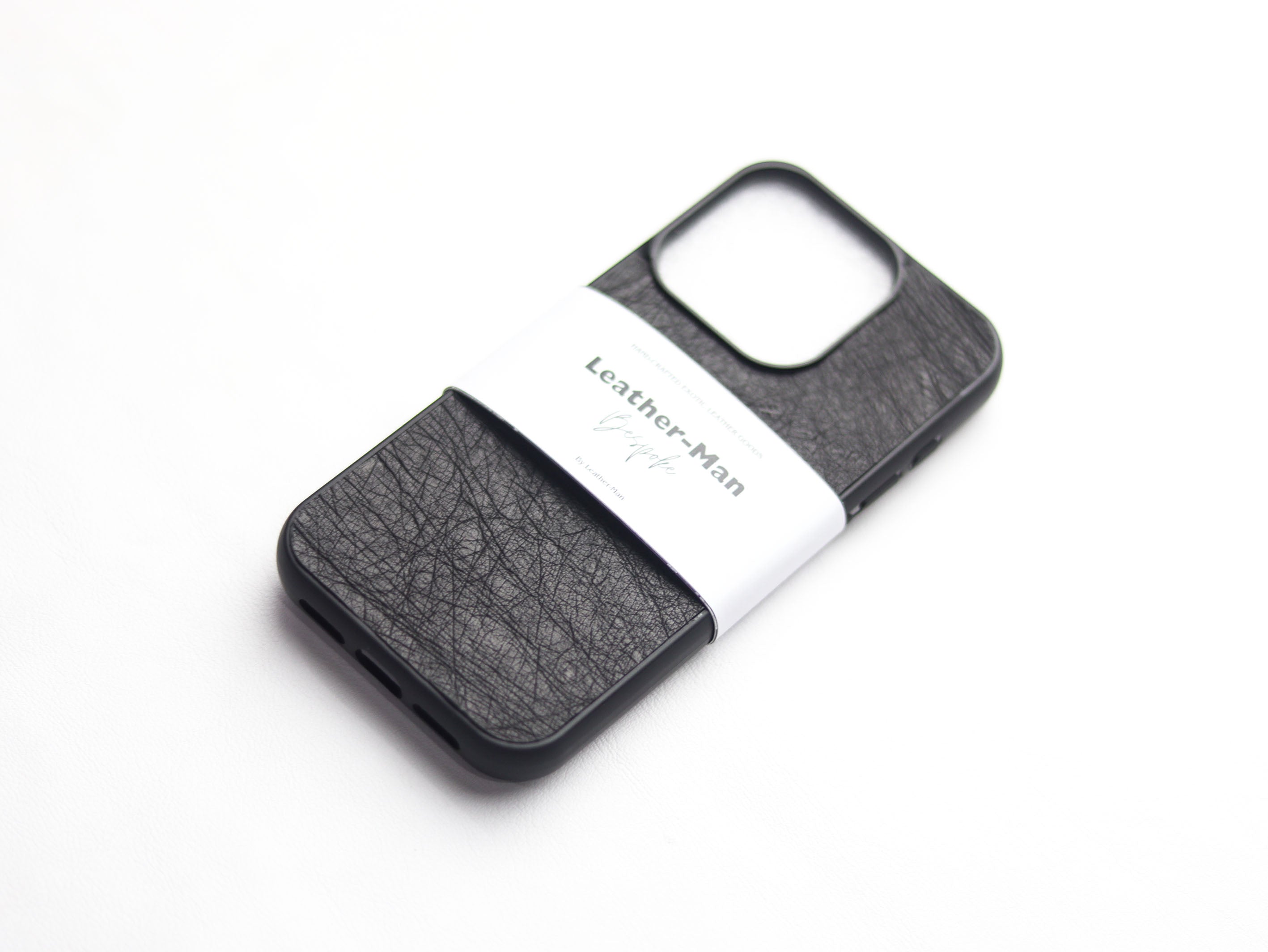 RAVEN BLACK OSTRICH SKIN PHONE CASE (NON-FOLLICLE)