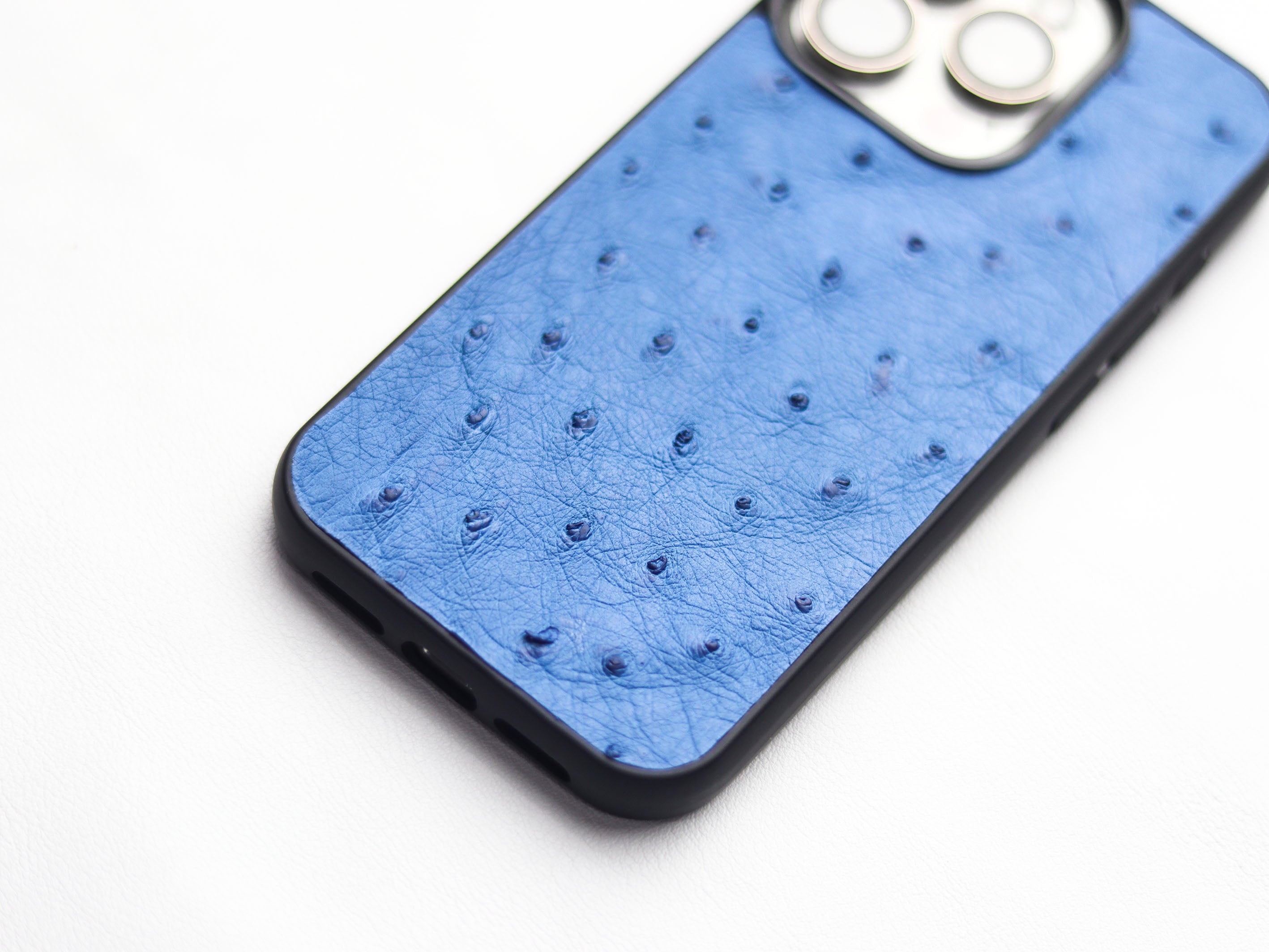 AZURE BLUE OSTRICH SKIN PHONE CASE (FOLLICLE)