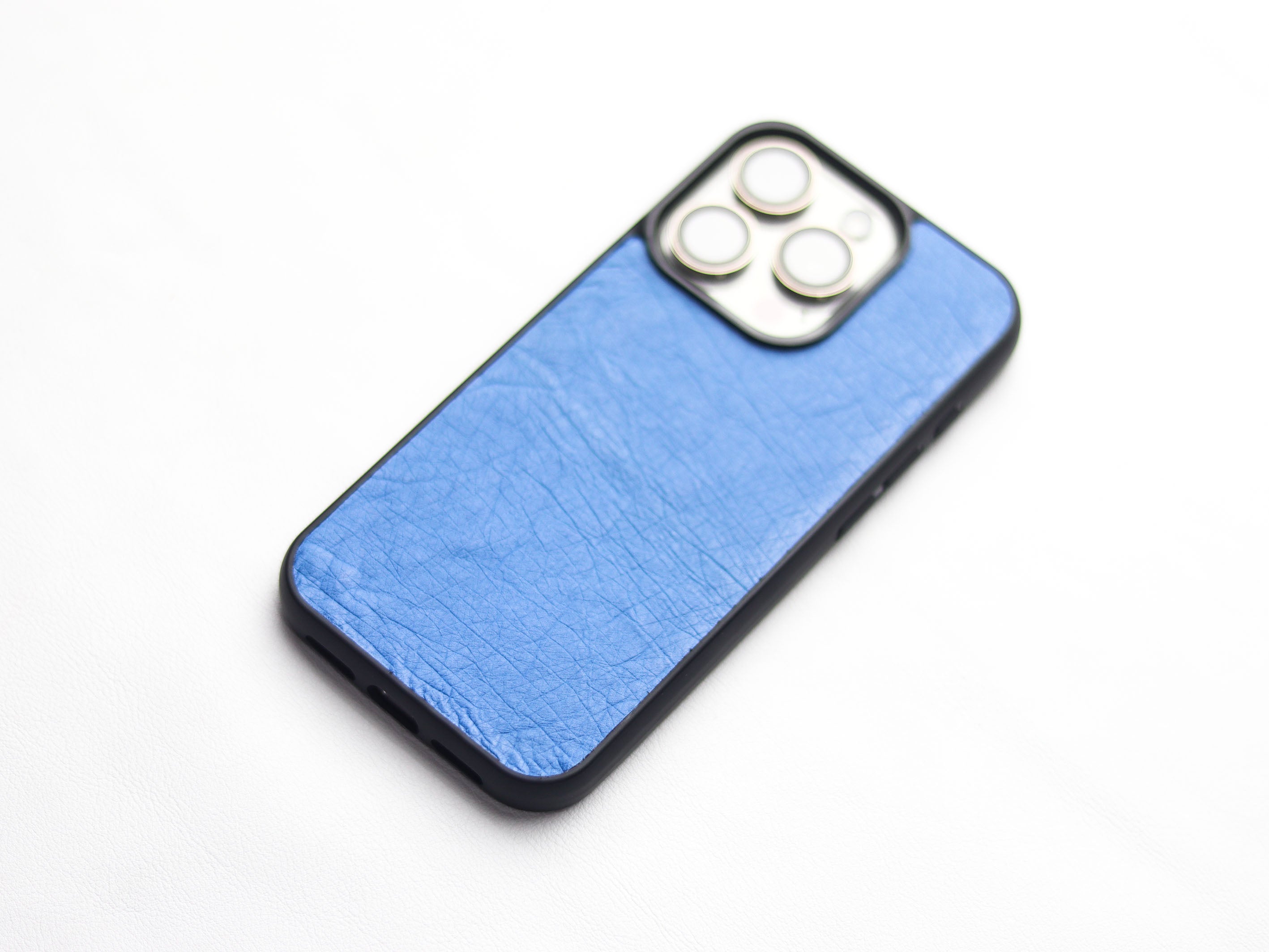 AZURE BLUE OSTRICH SKIN PHONE CASE (NON-FOLLICLE)