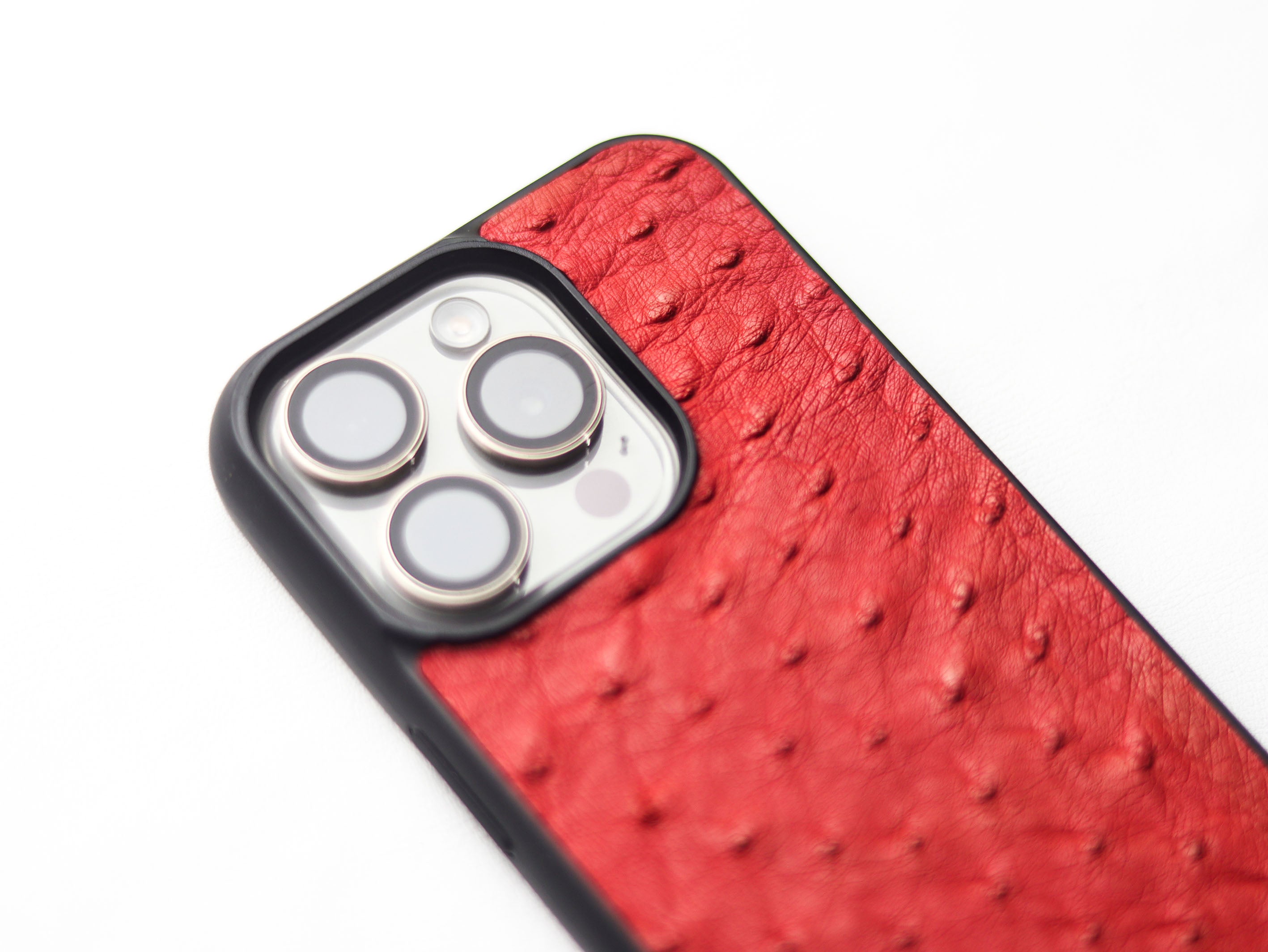 CLASSIC RED OSTRICH SKIN PHONE CASE (FOLLICLE)