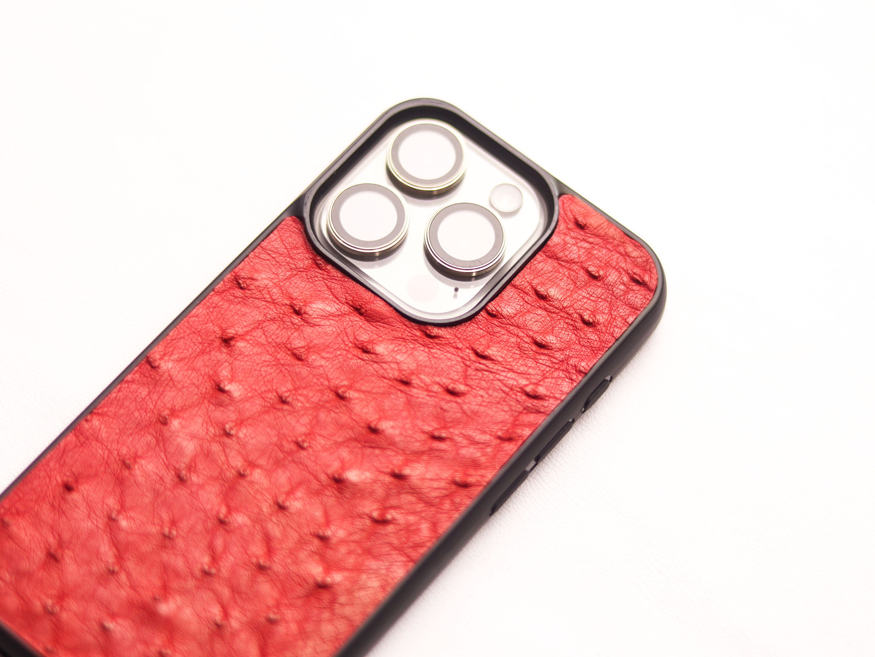 CLASSIC RED OSTRICH SKIN PHONE CASE (FOLLICLE)