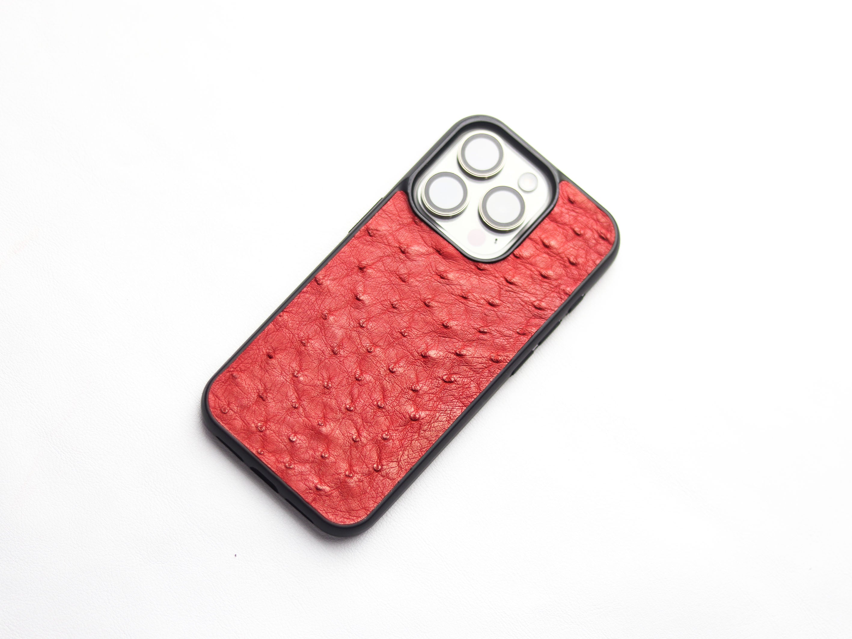 CLASSIC RED OSTRICH SKIN PHONE CASE (FOLLICLE)