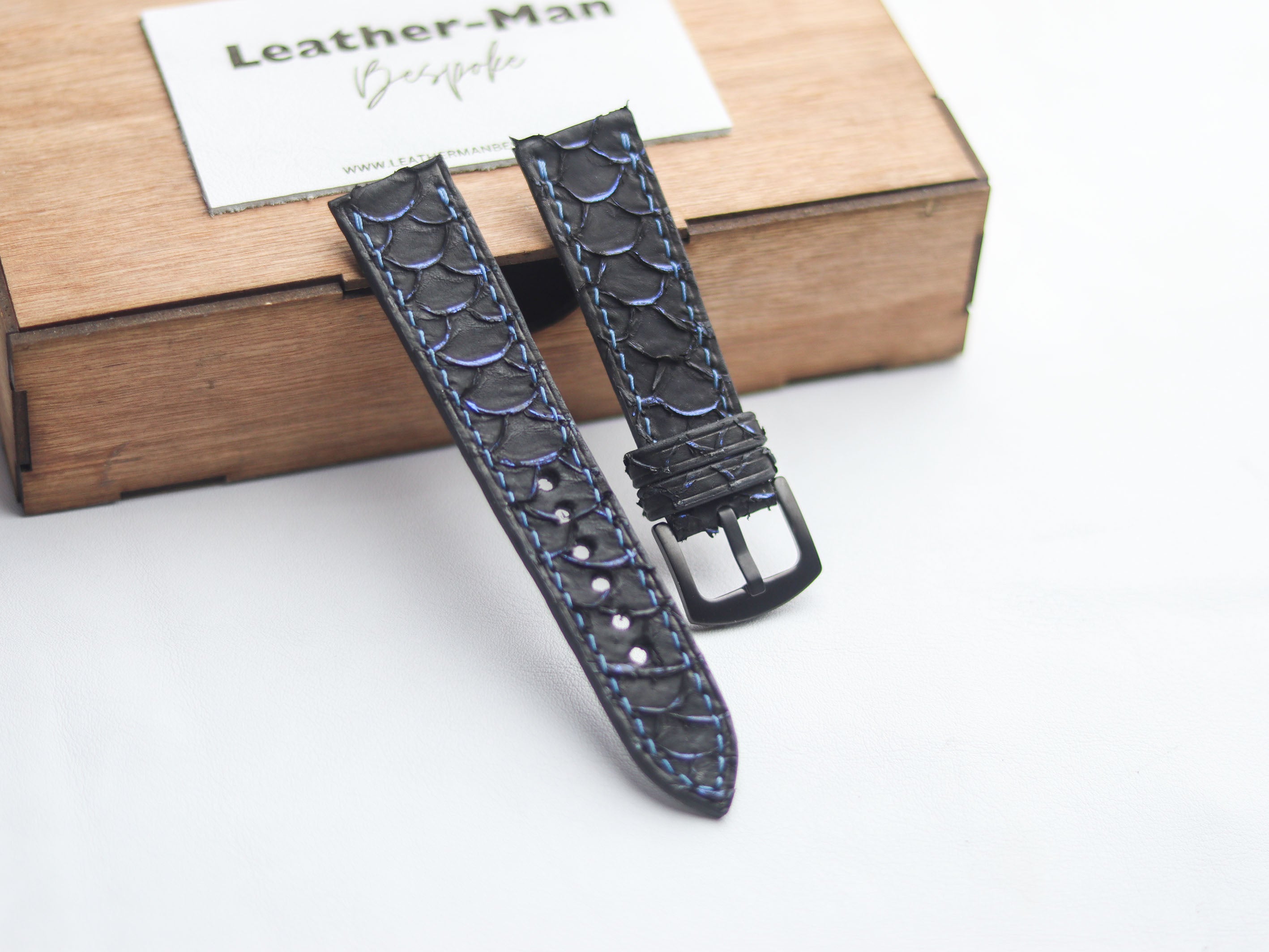 TILAPIA FISH SKIN WATCH STRAPS - ELECTRIC NEON BLUE