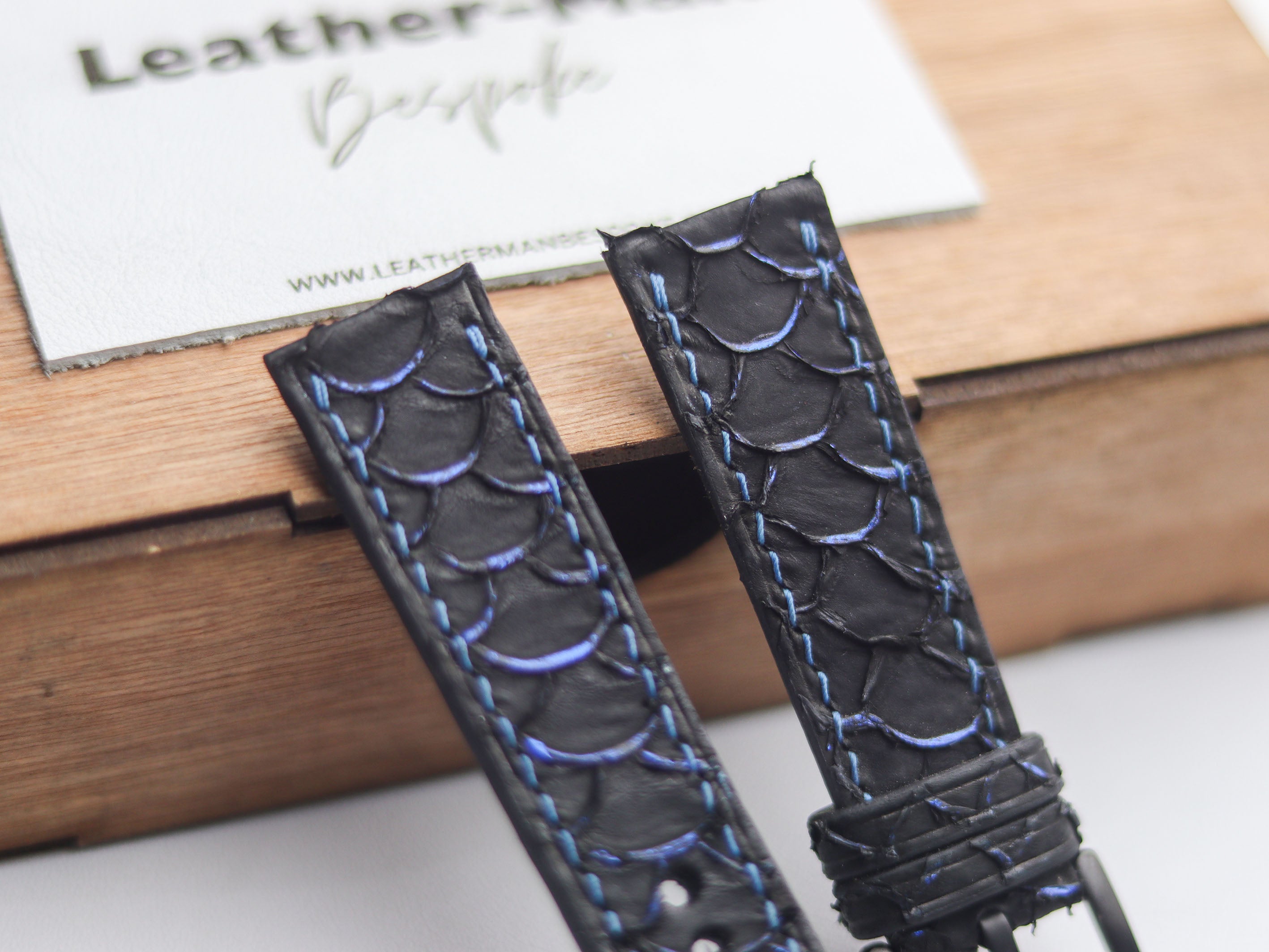 TILAPIA FISH SKIN WATCH STRAPS - ELECTRIC NEON BLUE