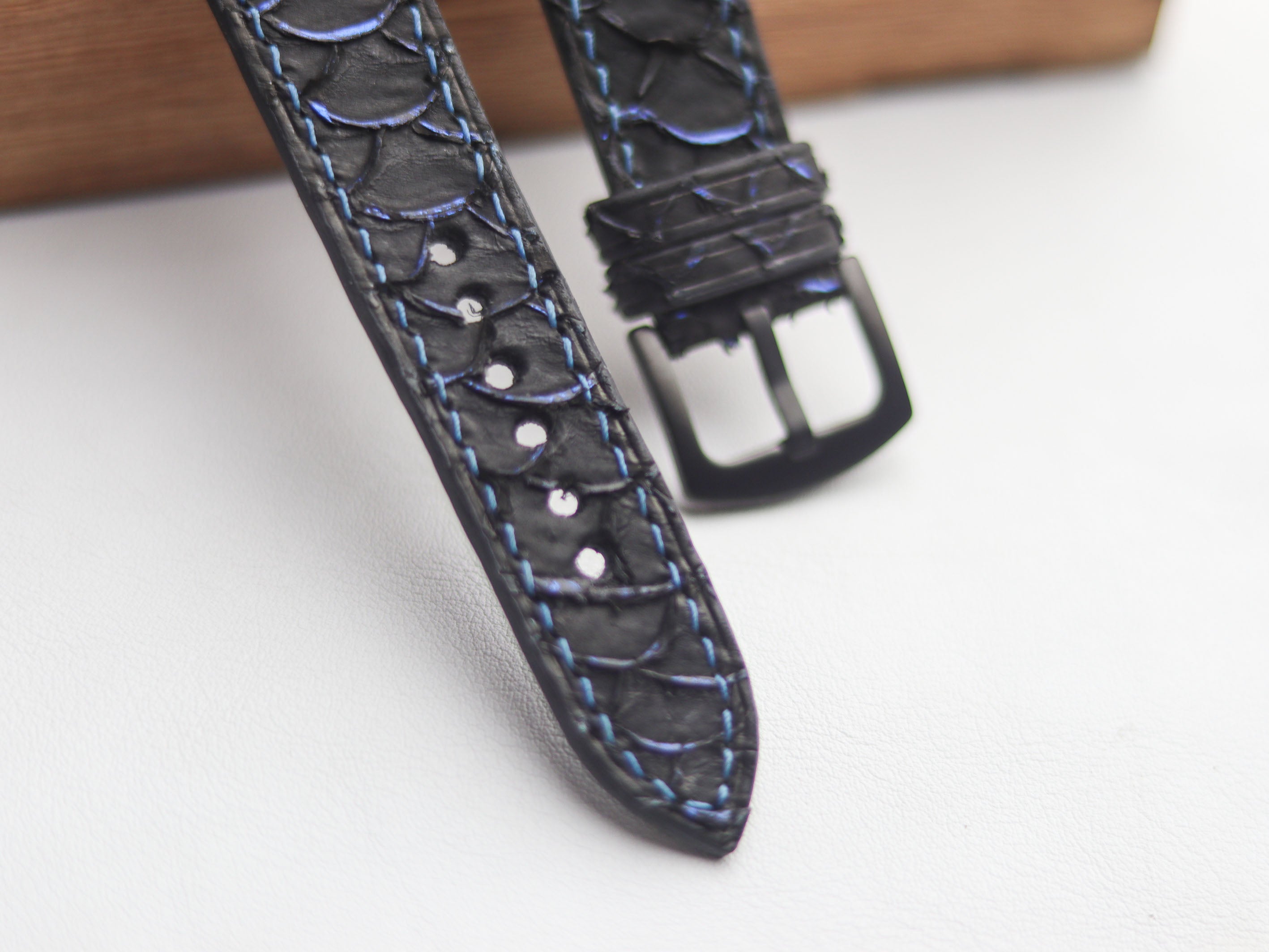 TILAPIA FISH SKIN WATCH STRAPS - ELECTRIC NEON BLUE