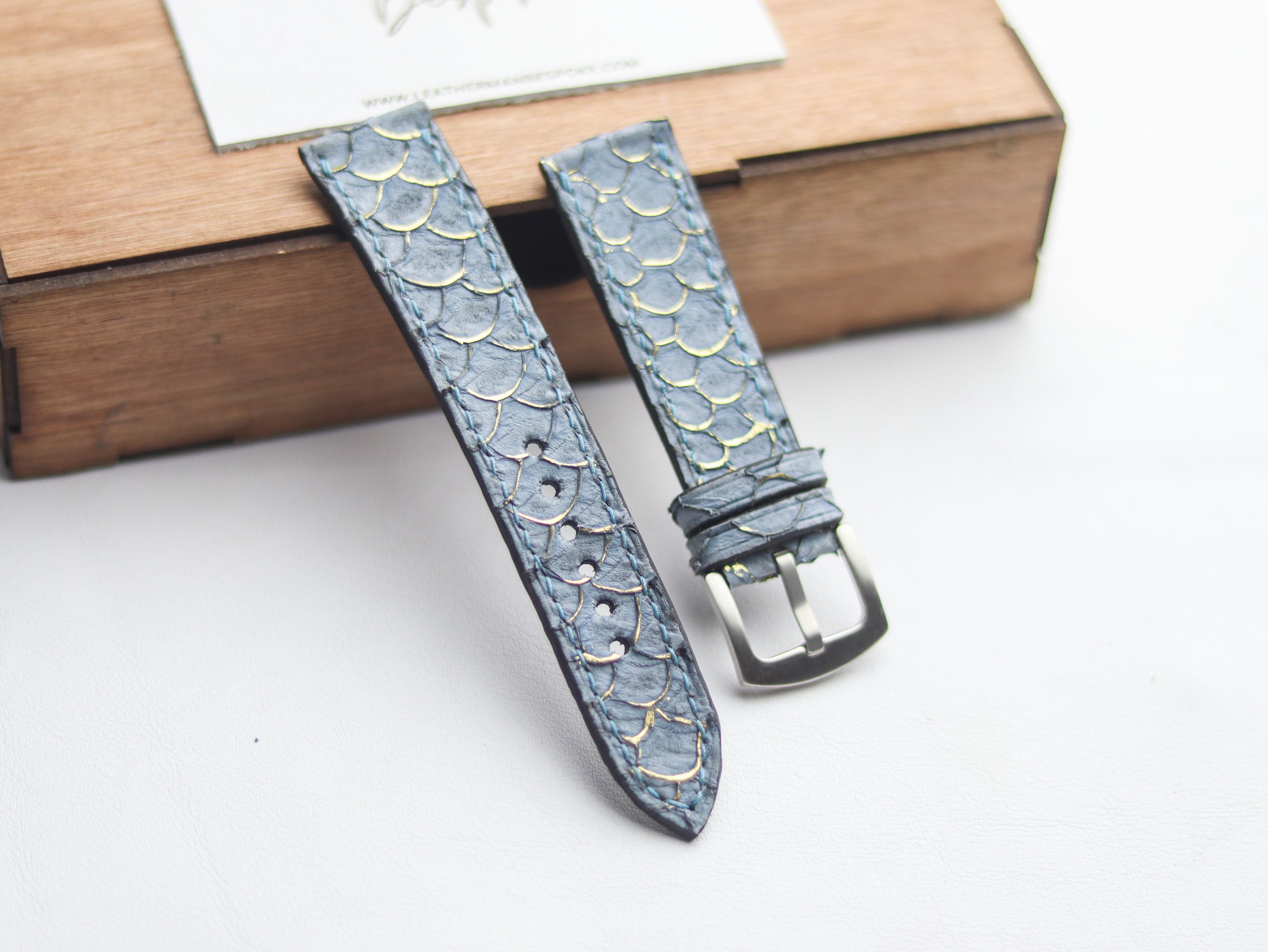 TILAPIA FISH SKIN WATCH STRAPS - DENIM BLUE