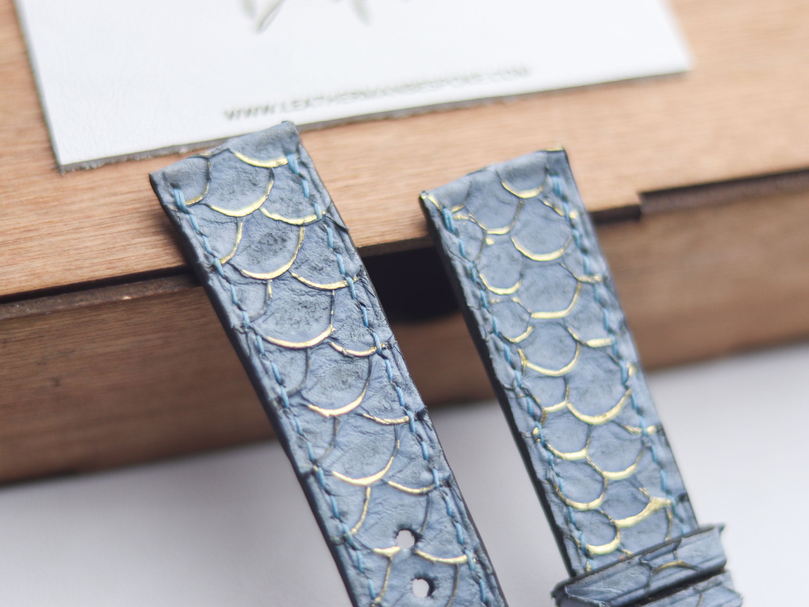 TILAPIA FISH SKIN WATCH STRAPS - DENIM BLUE