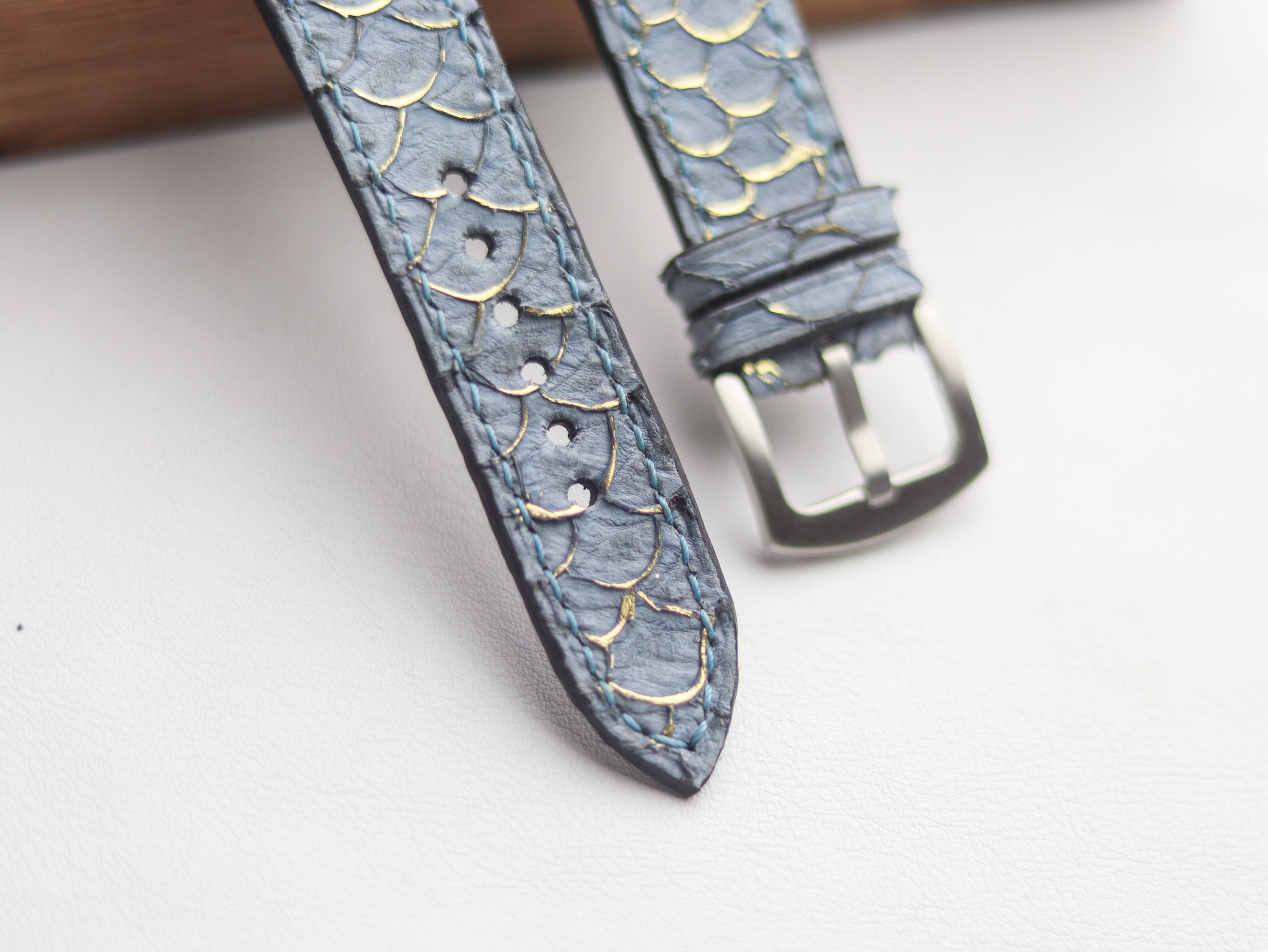 TILAPIA FISH SKIN WATCH STRAPS - DENIM BLUE