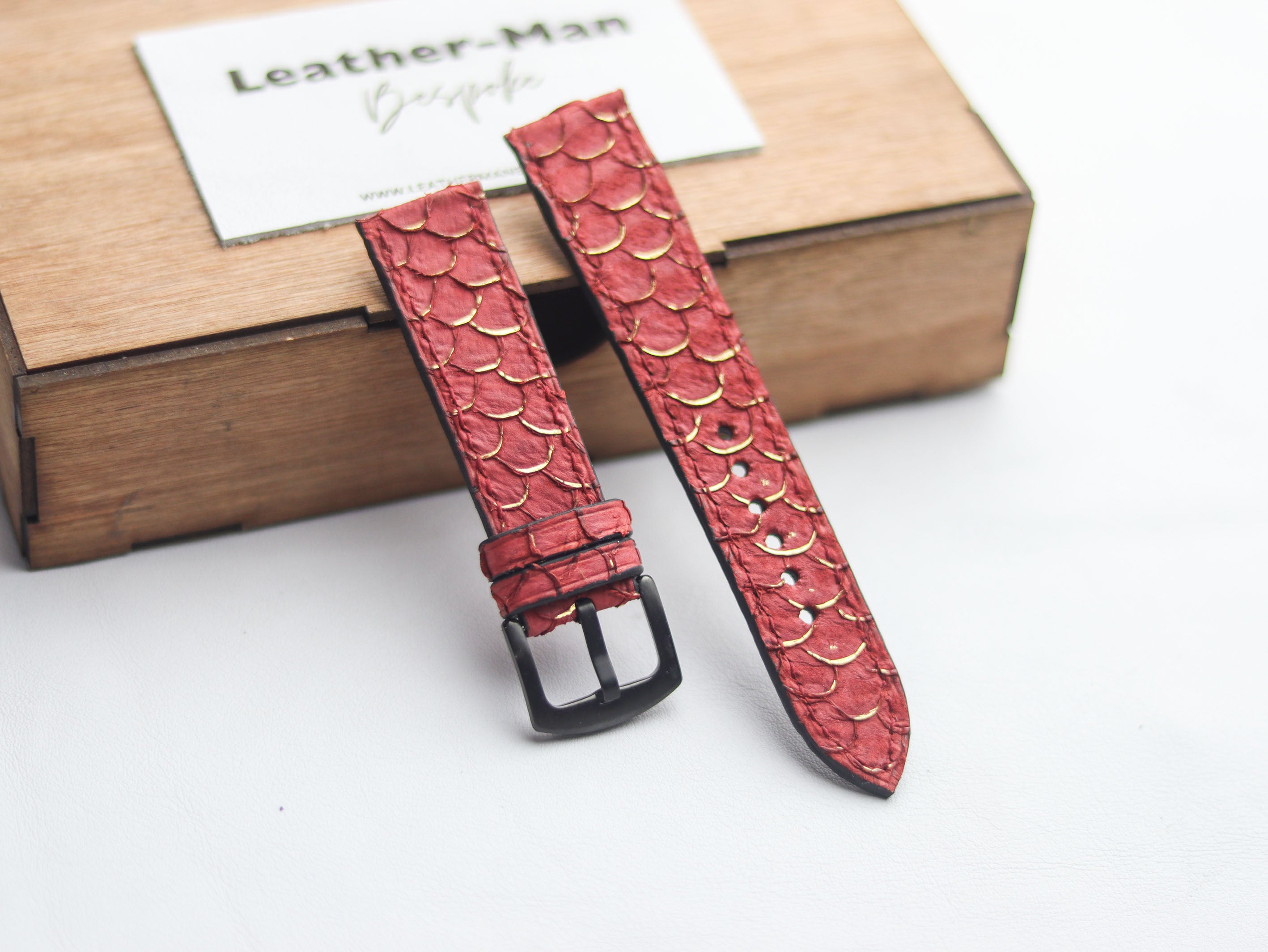 TILAPIA FISH SKIN WATCH STRAPS - VIVID BURGUNDY