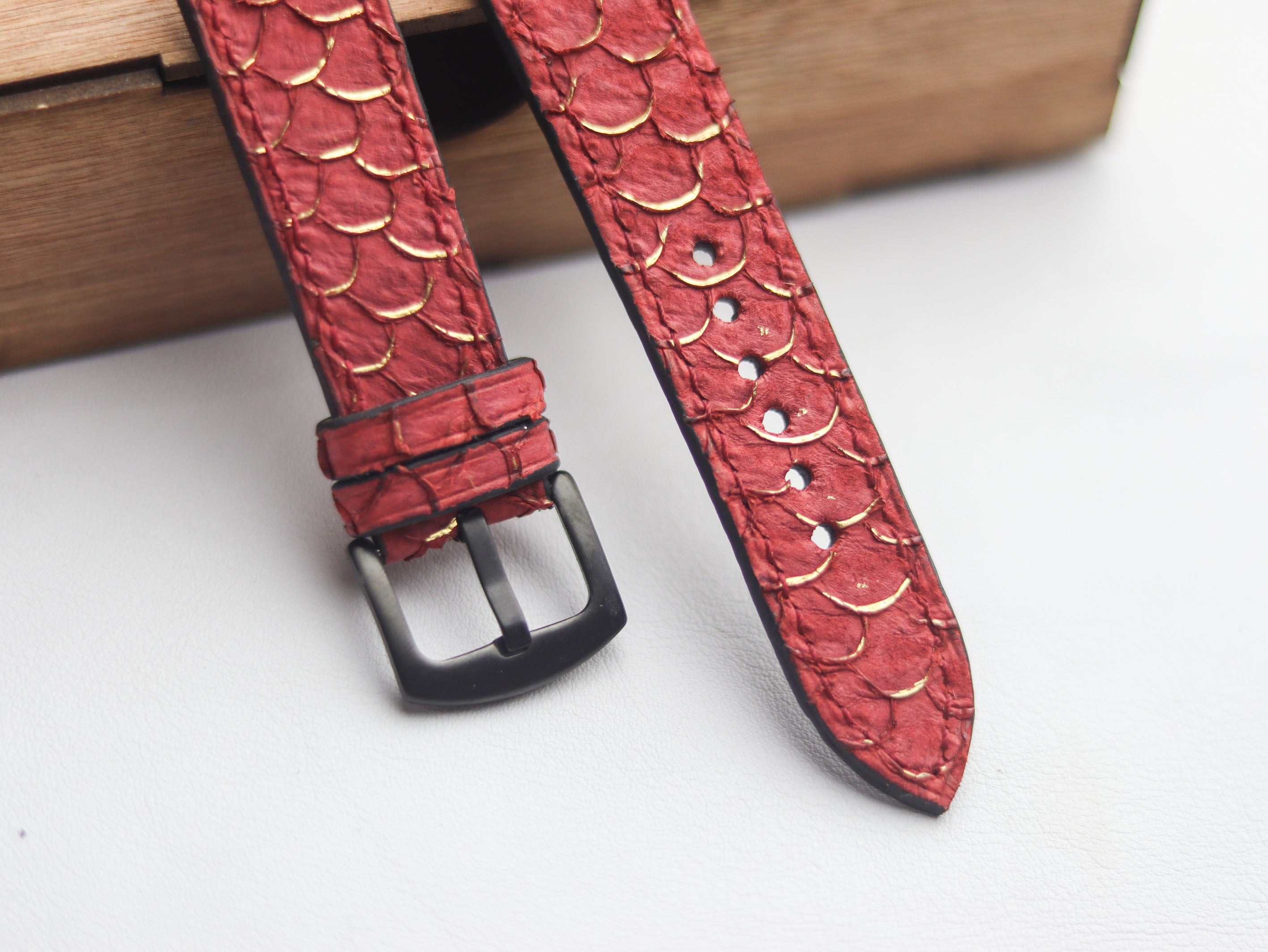 TILAPIA FISH SKIN WATCH STRAPS - VIVID BURGUNDY