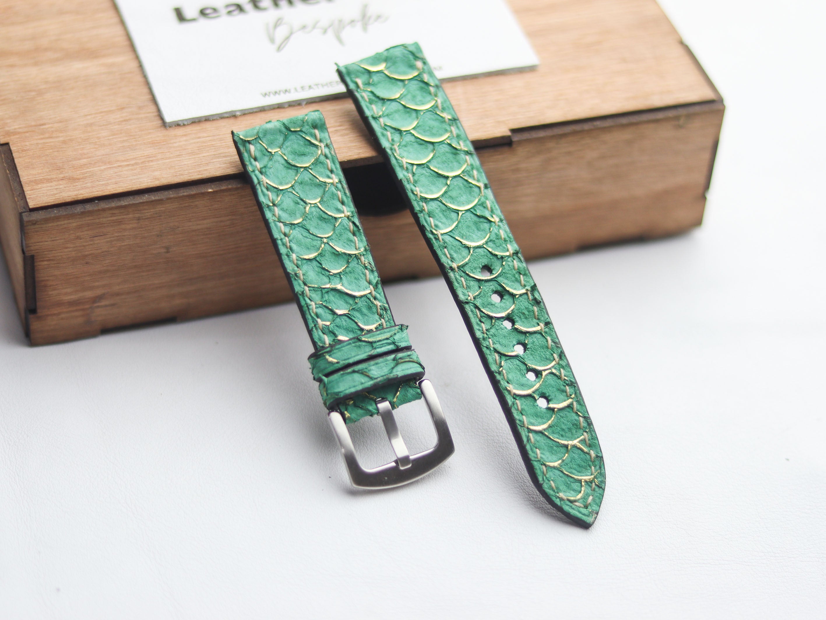 TILAPIA FISH SKIN WATCH STRAPS - SEA FOAM GREEN