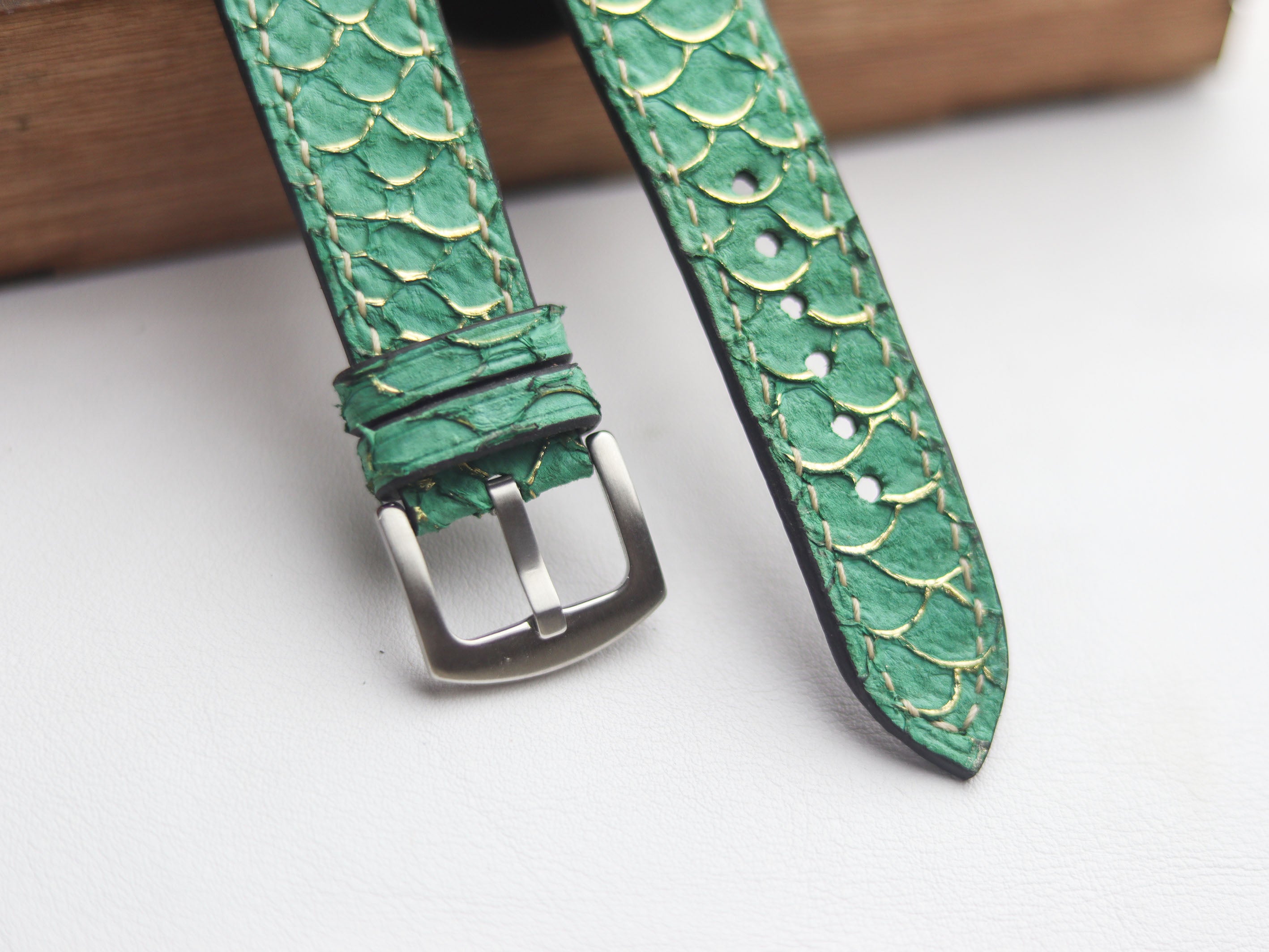 TILAPIA FISH SKIN WATCH STRAPS - SEA FOAM GREEN