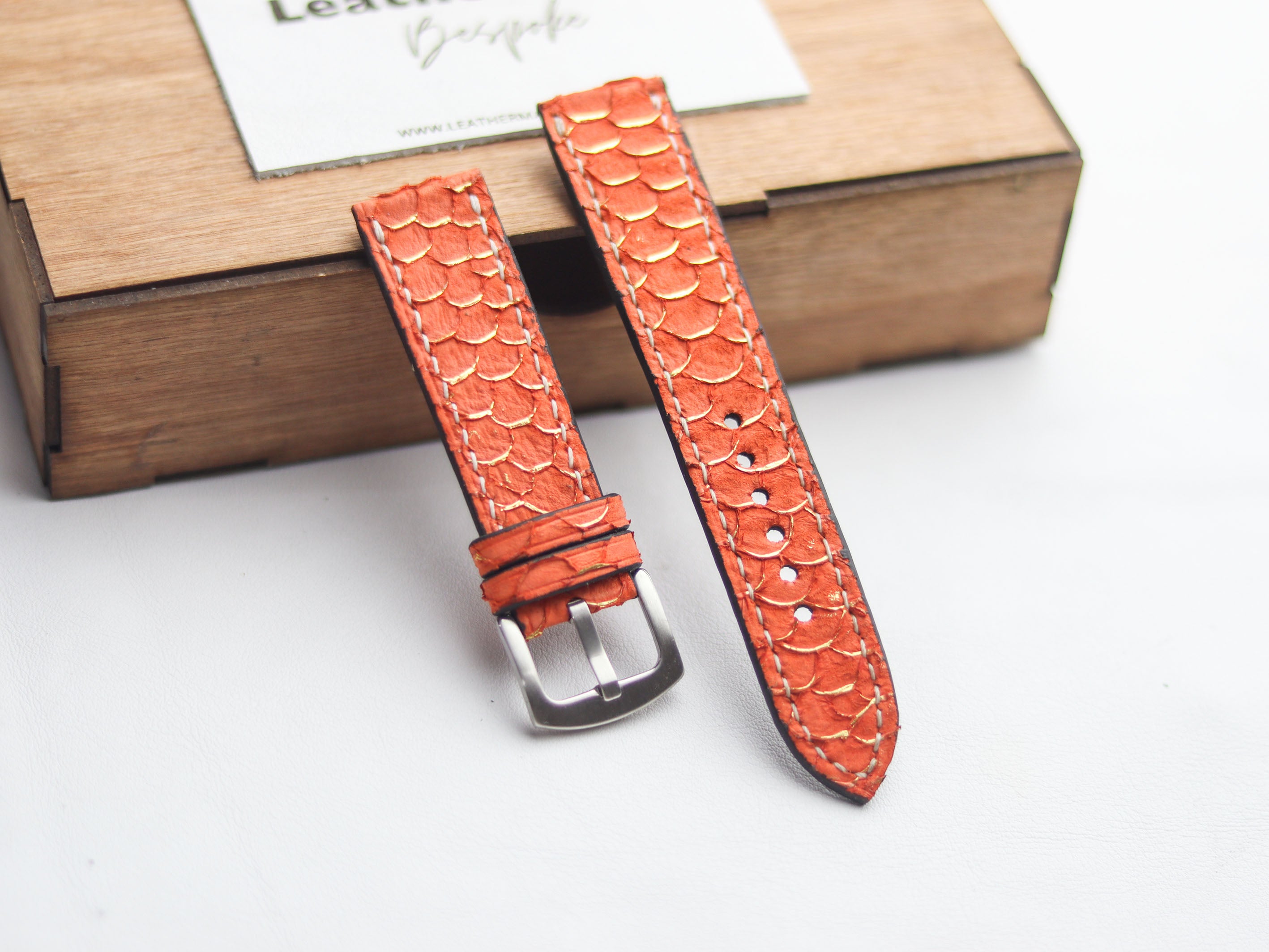 TILAPIA FISH SKIN WATCH STRAPS - PUMPKIN ORANGE