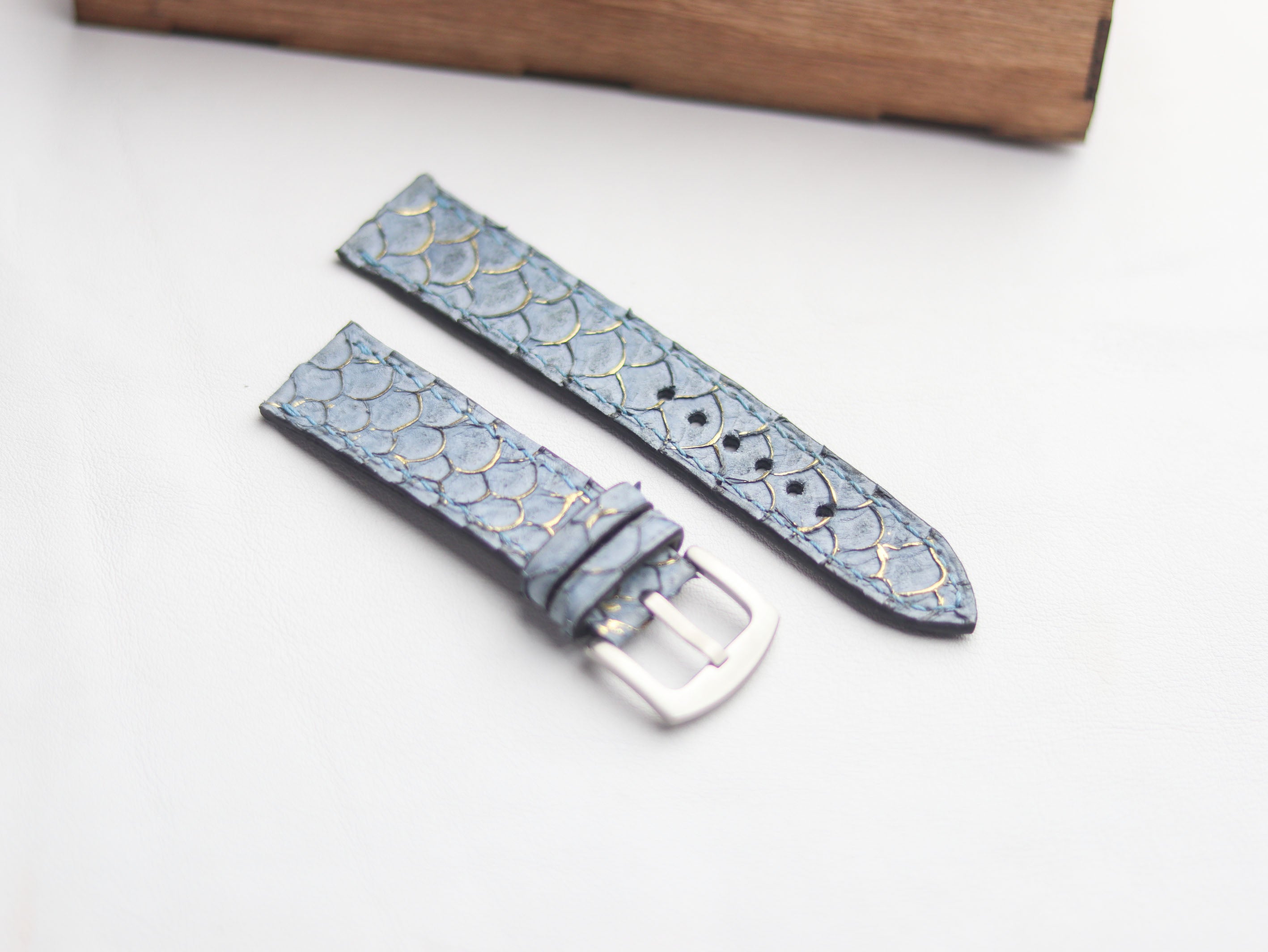 TILAPIA FISH SKIN WATCH STRAPS - DENIM BLUE