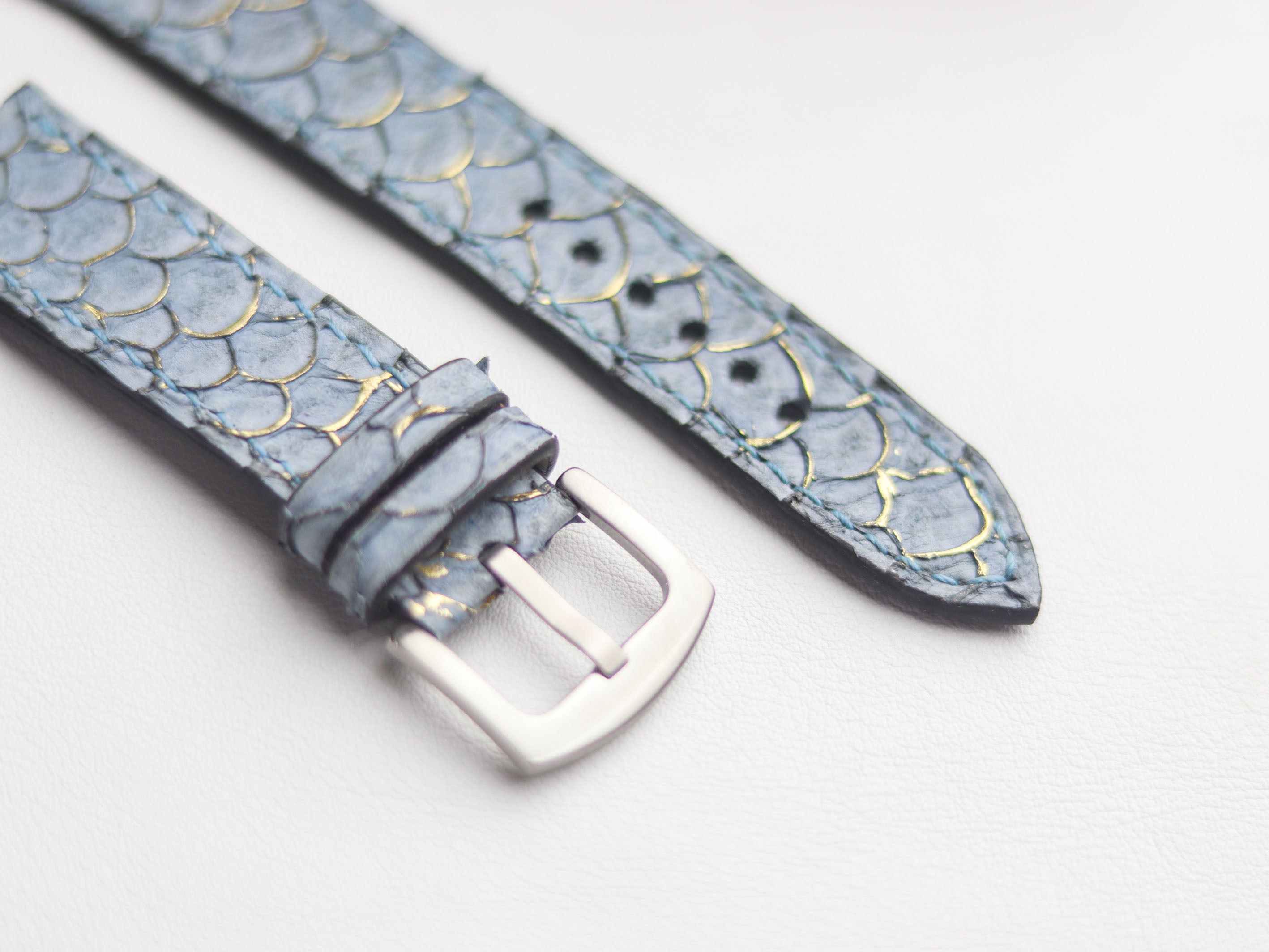 TILAPIA FISH SKIN WATCH STRAPS - DENIM BLUE