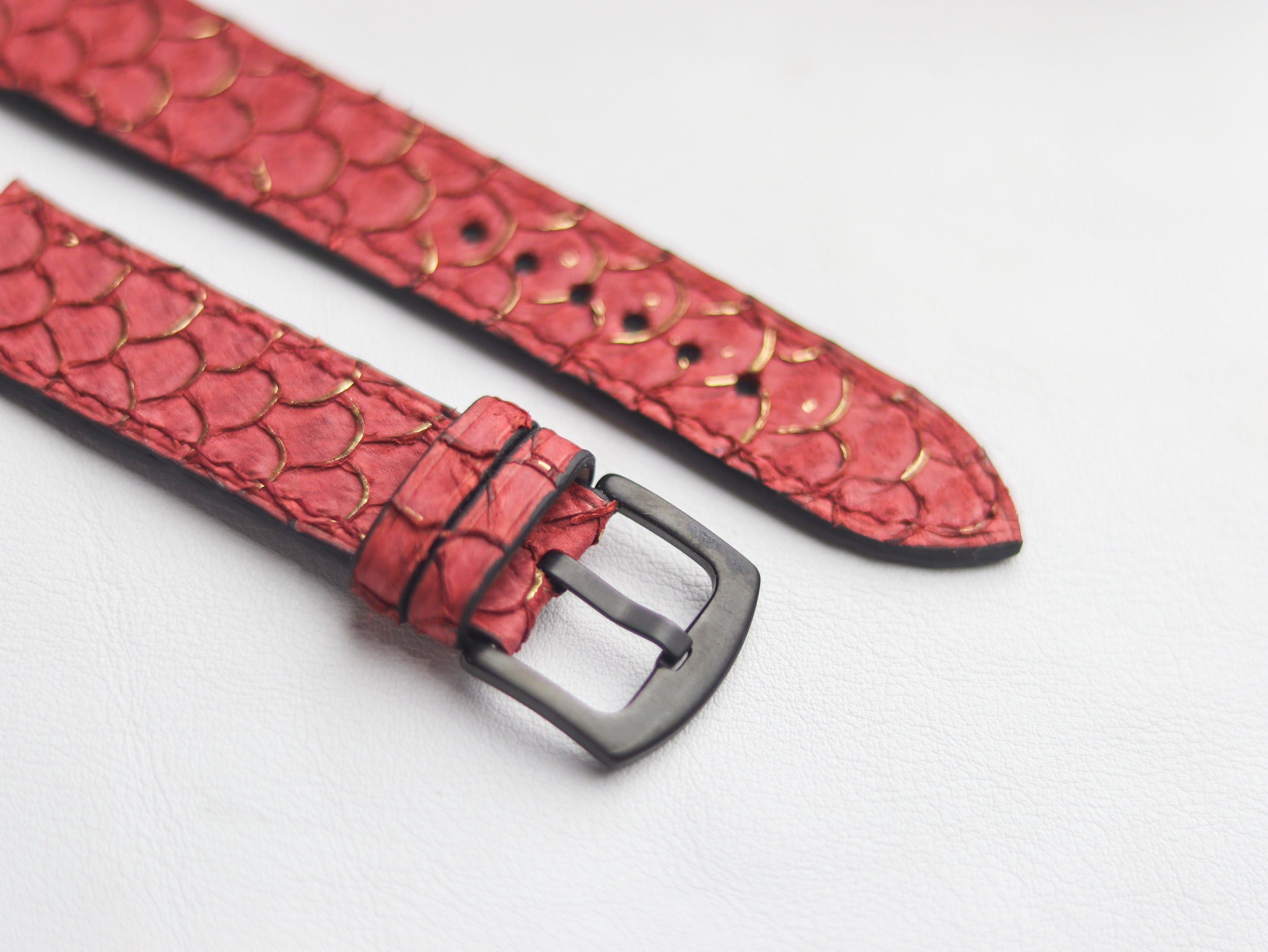 TILAPIA FISH SKIN WATCH STRAPS - VIVID BURGUNDY