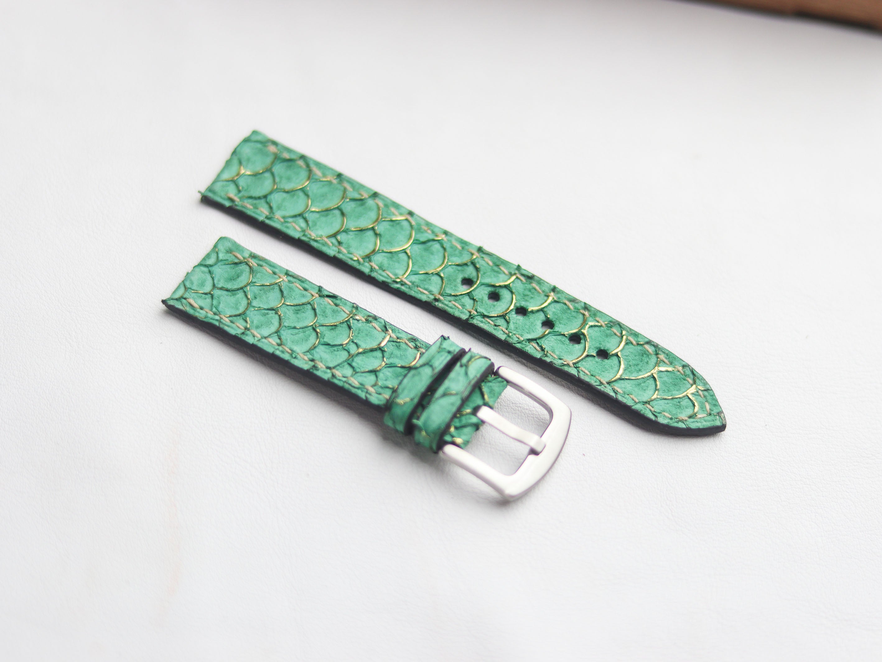 TILAPIA FISH SKIN WATCH STRAPS - SEA FOAM GREEN