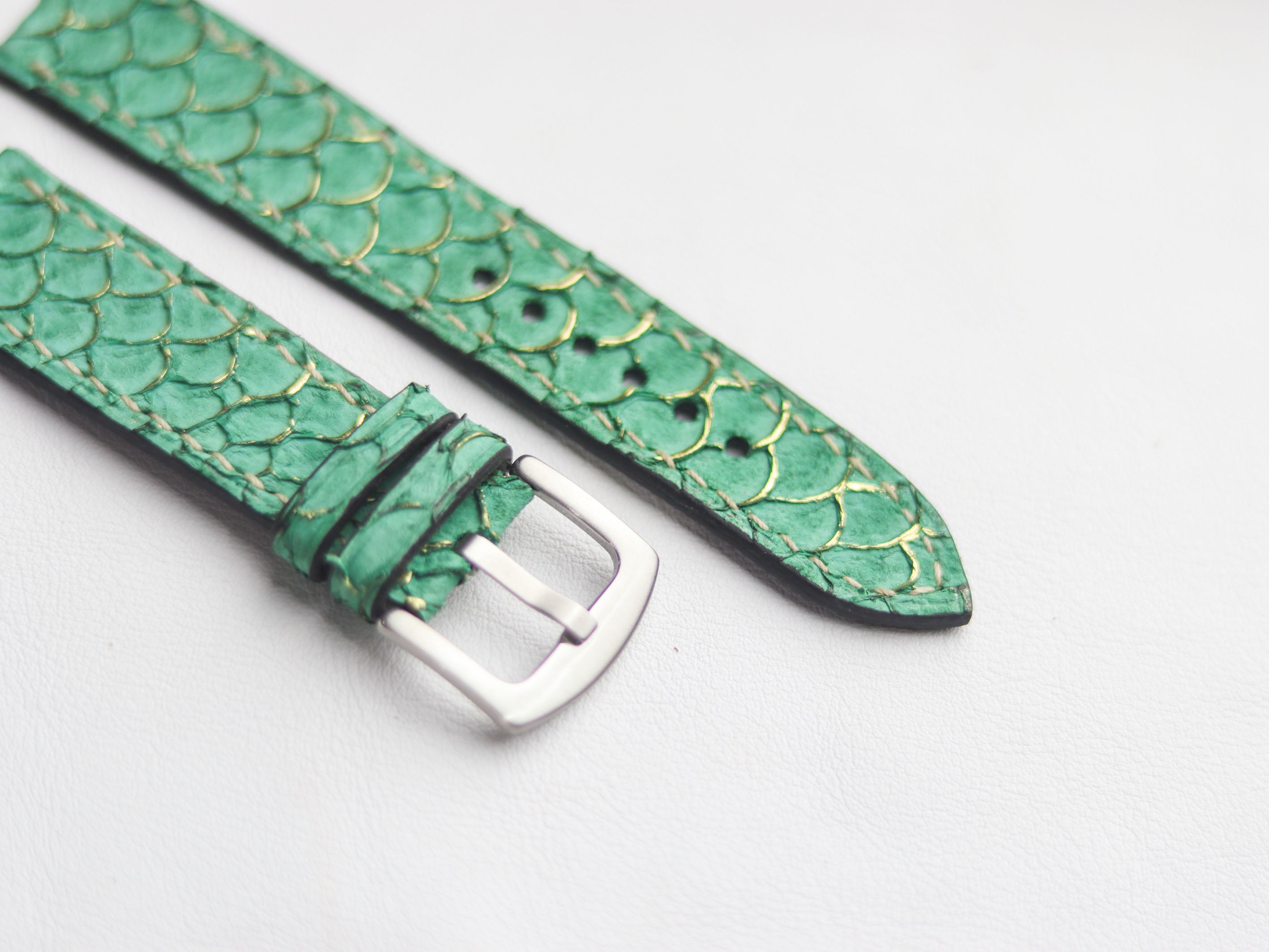 TILAPIA FISH SKIN WATCH STRAPS - SEA FOAM GREEN